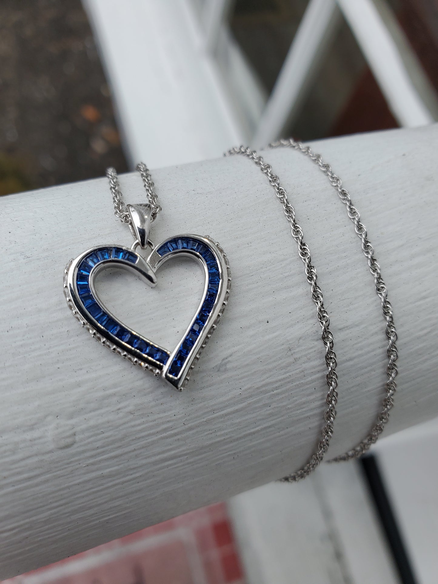 925 Sterling Silver Simulated Sapphire Heart ❤️ Necklace w/18" Rolo link Chain