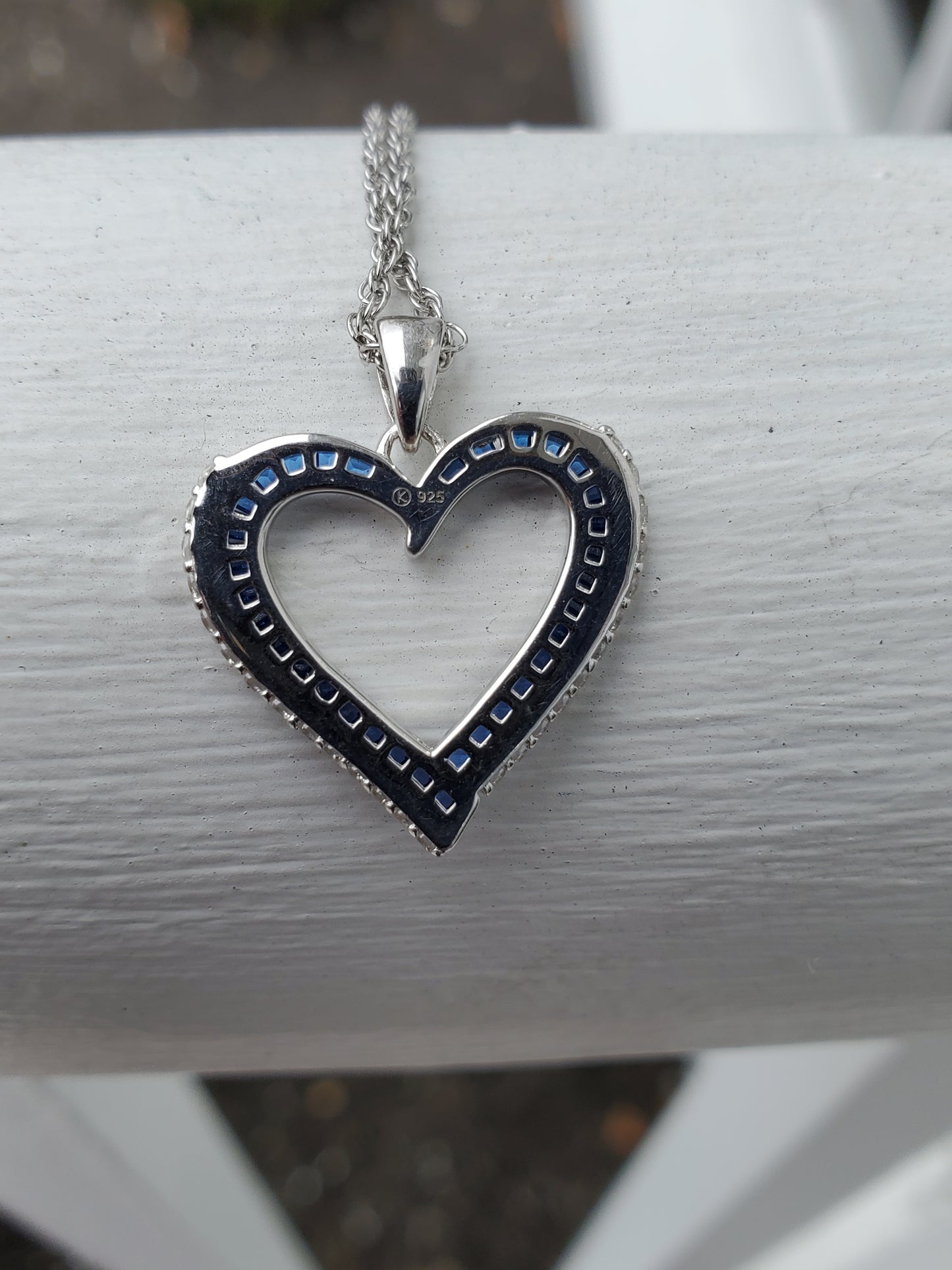 925 Sterling Silver Simulated Sapphire Heart ❤️ Necklace w/18" Rolo link Chain