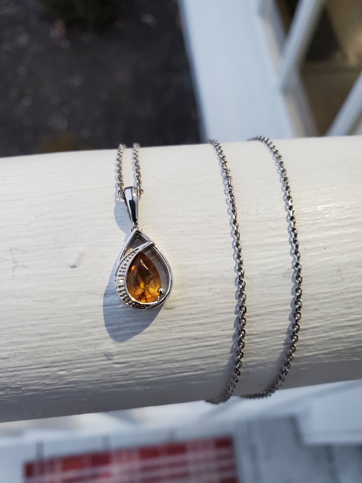925 Sterling Silver Petite 1.00 tcw Citrine Topaz Pear Shape Necklace