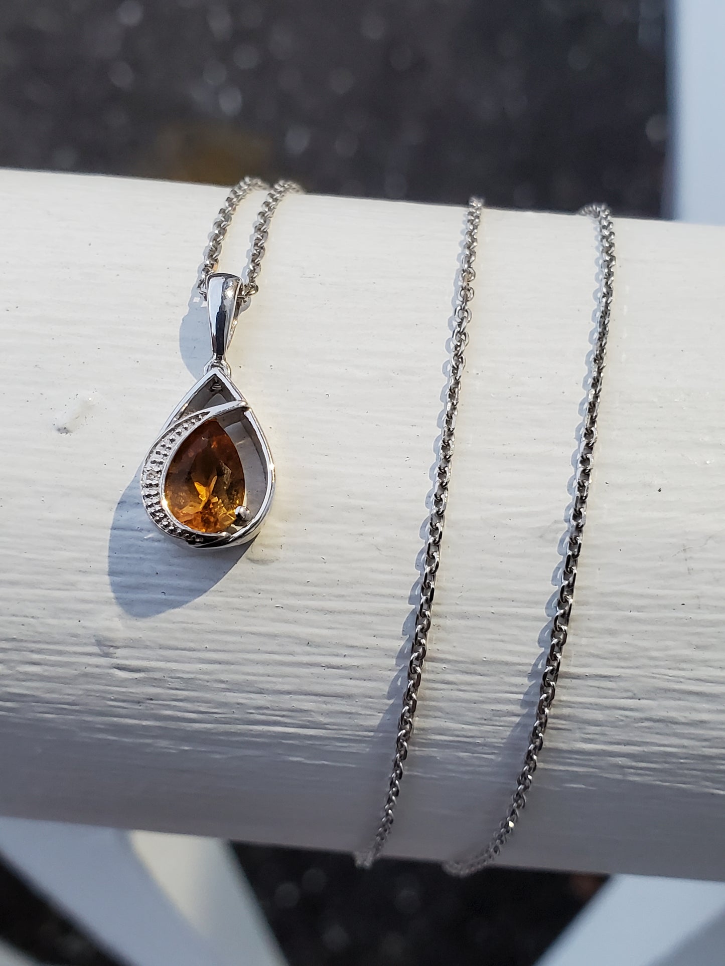 925 Sterling Silver Petite 1.00 tcw Citrine Topaz Pear Shape Necklace