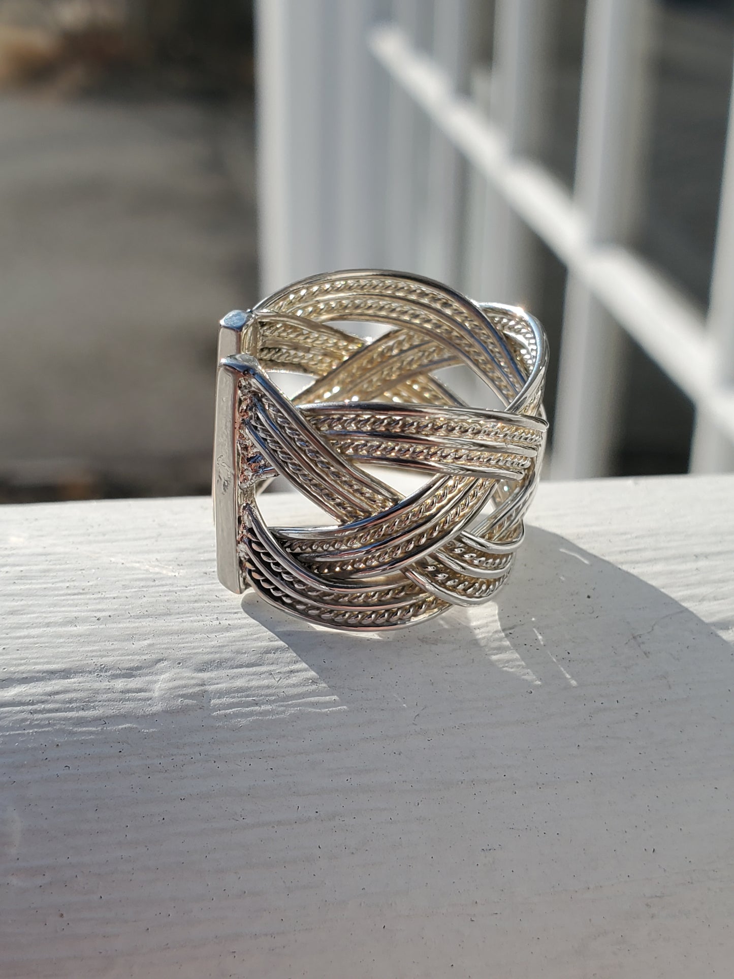 925 Open Size 15mm Wide Braided Twist Band Ring