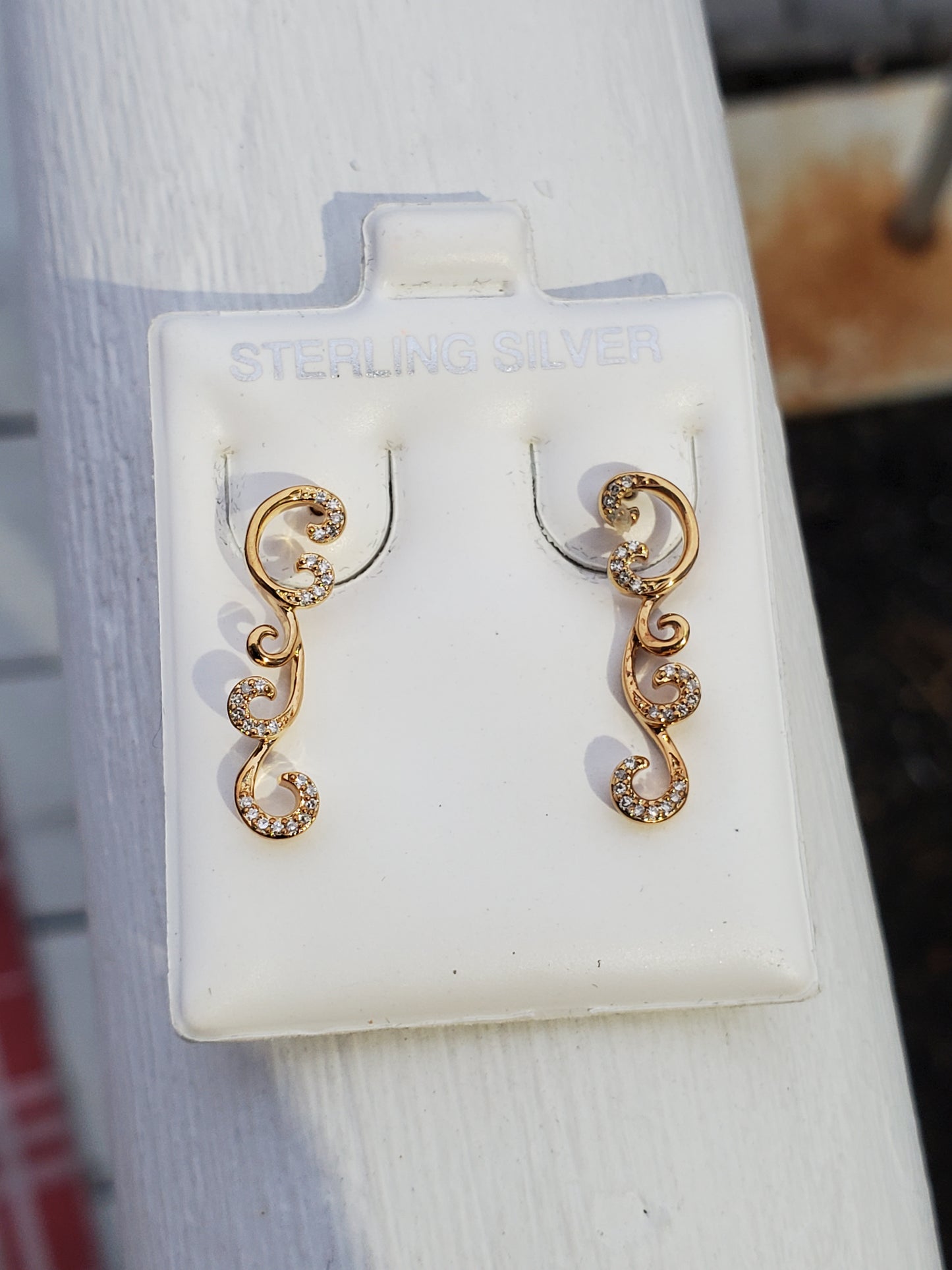 925 Sterling Silver Vermeil Ear Climber Filagre Zirconia Earrings