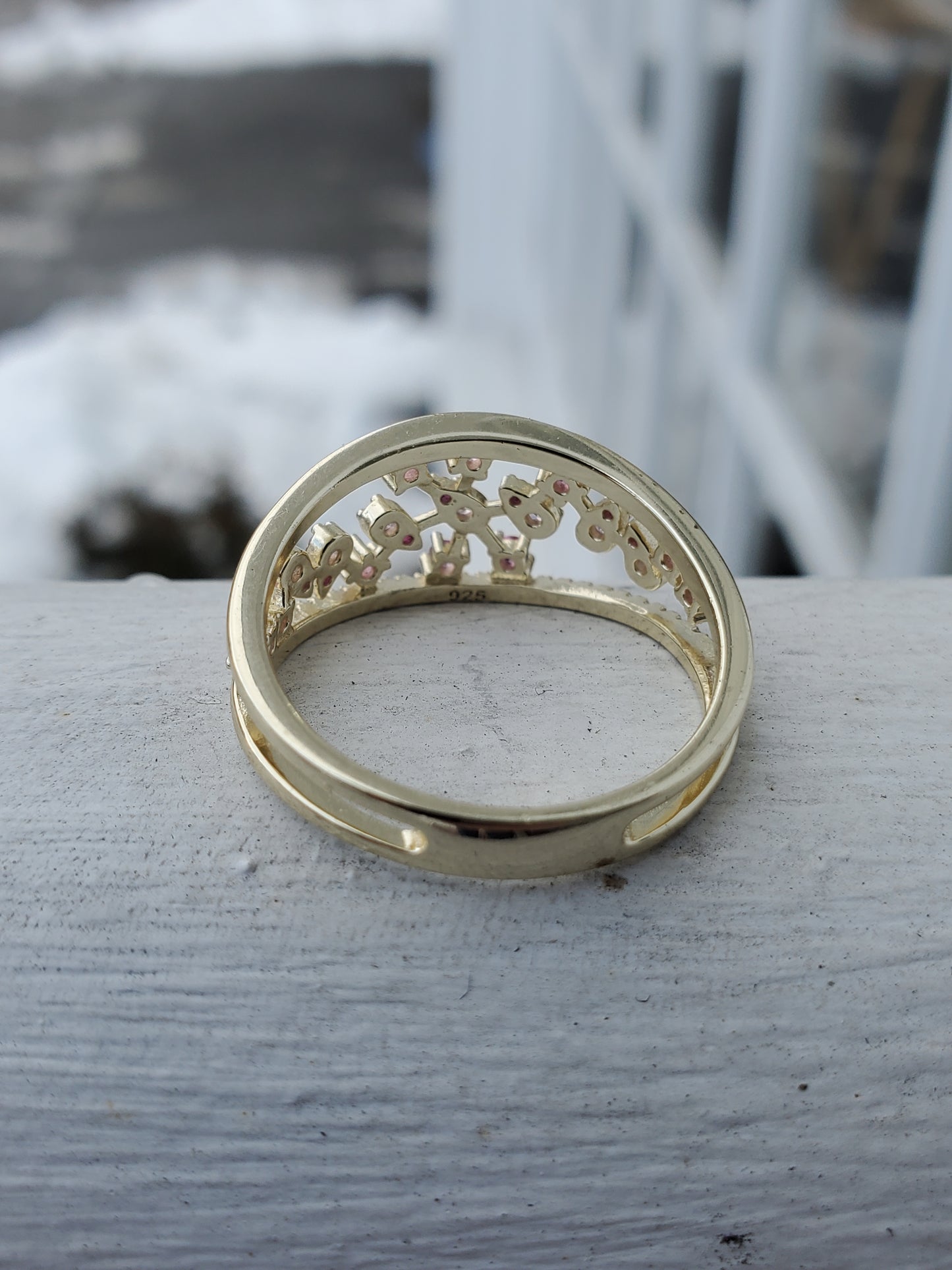 925 Sterling Silver Vermeil "Winter Petals" Snowflake Band Ring