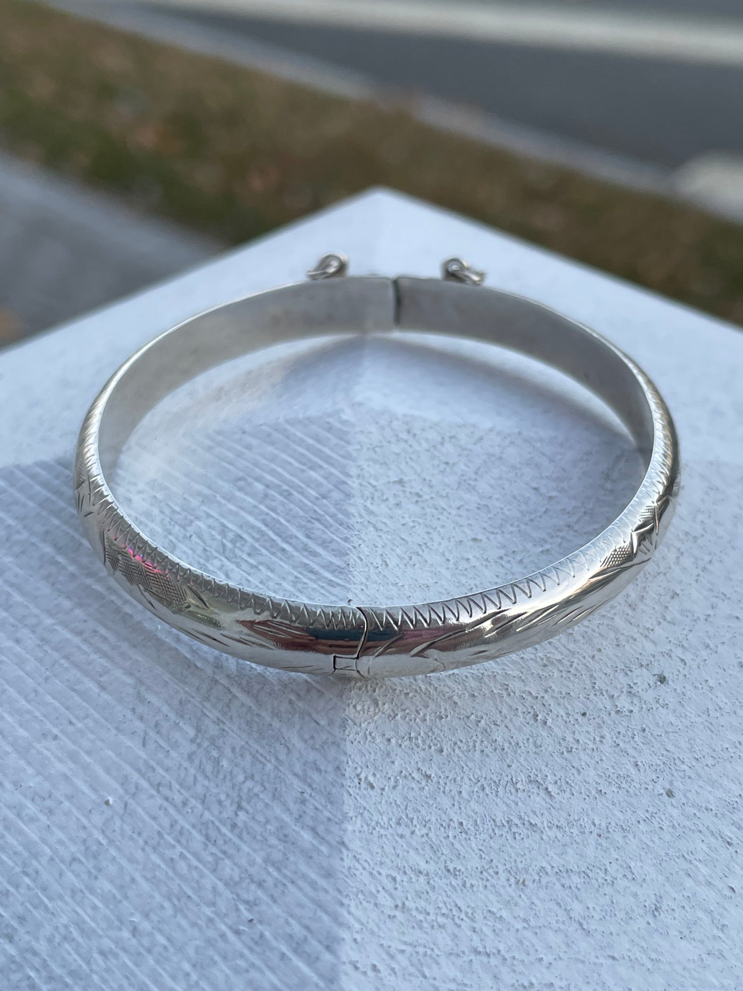 925 Sterling Silver 6.25” Etched Bangle Bracelet