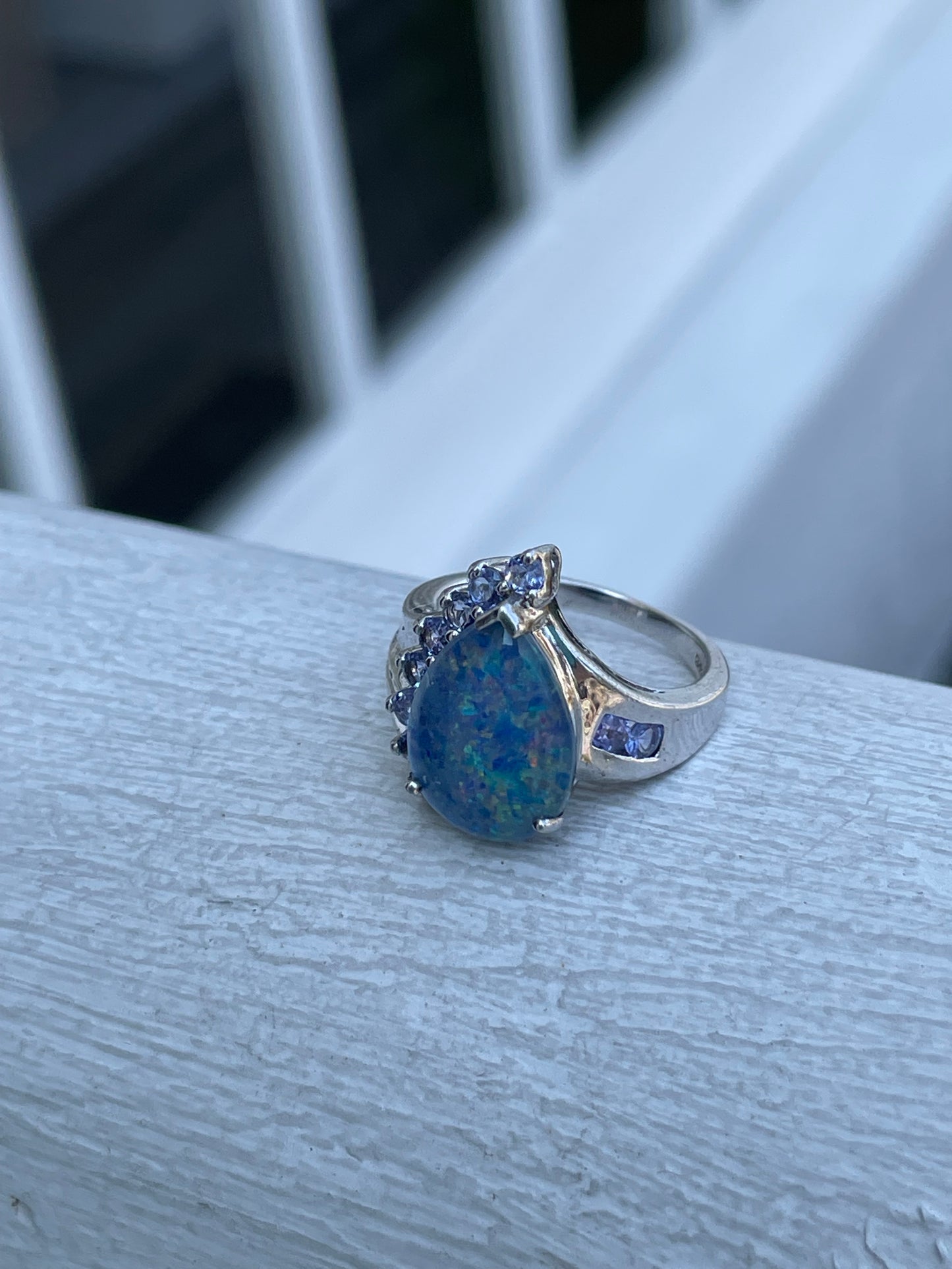 925 Sterling Silver Blue Opal & Tanzanite Ring Size 6