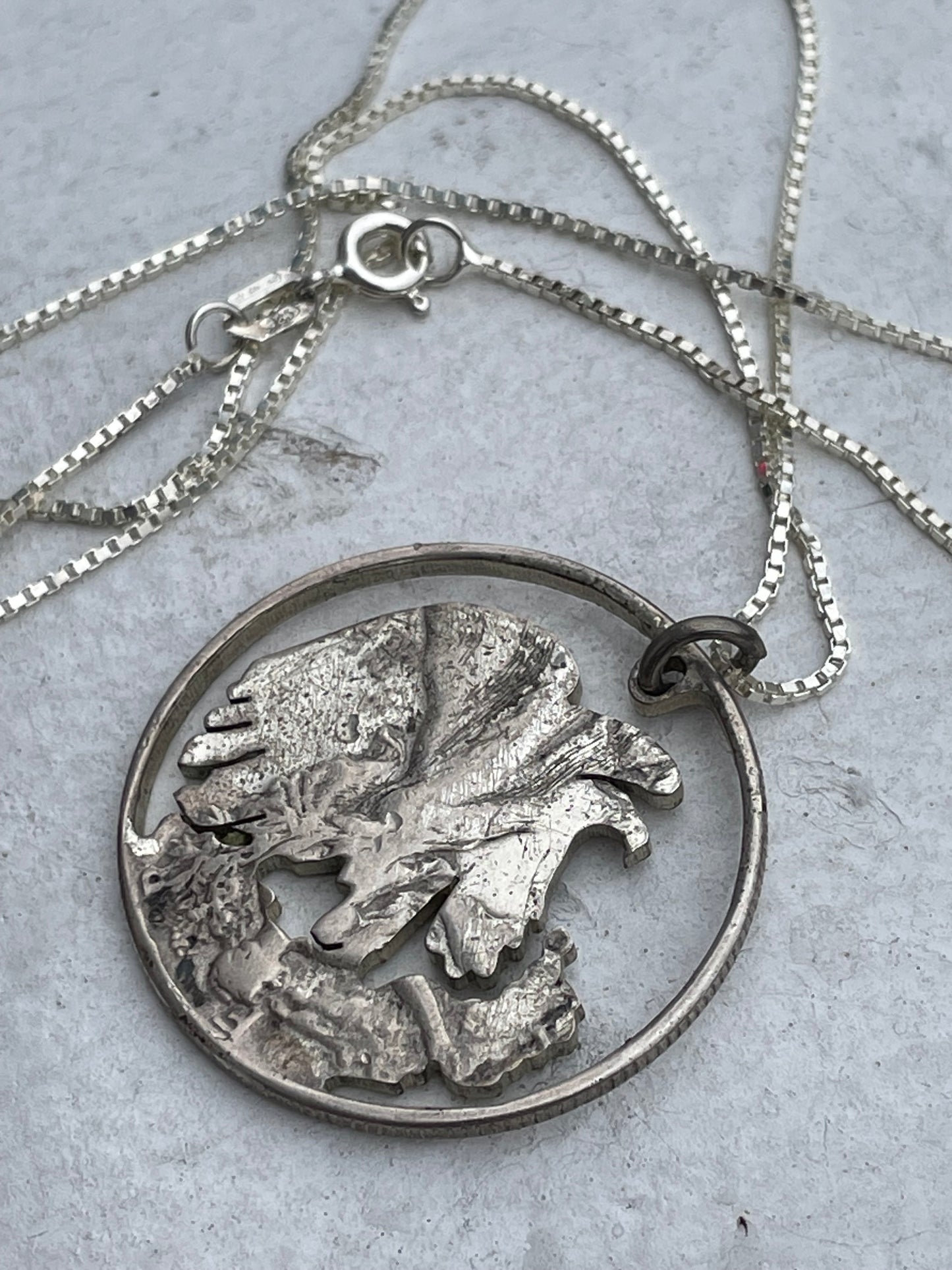 Silver Half Dollar Cutout Eagle Coin Necklace 18”