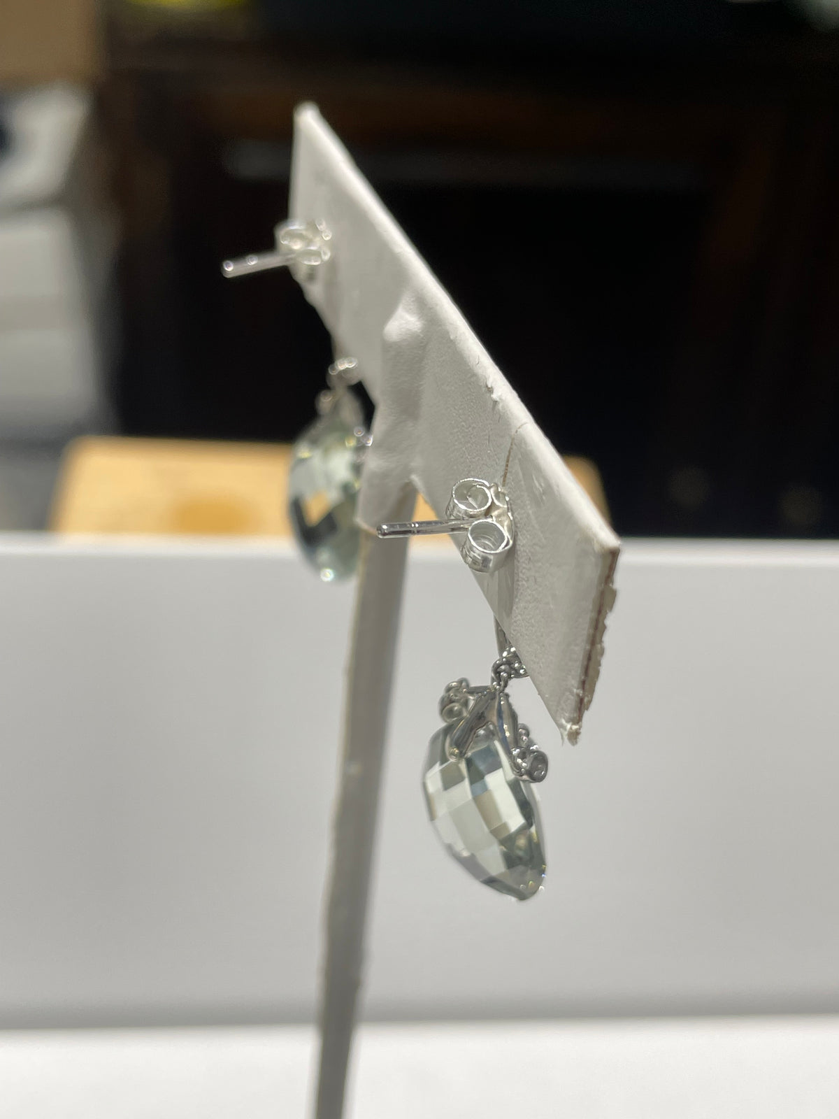 925 Sterling Silver Praisolite & Cz Dangle Earrings