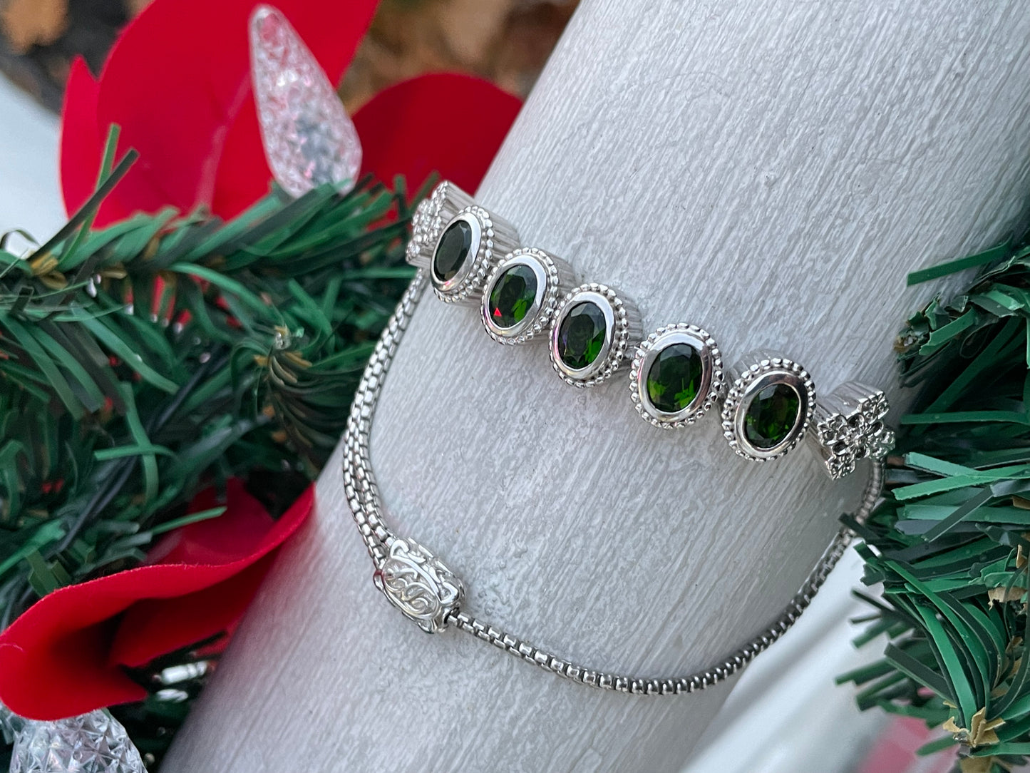 Designer Doug Paulson DP 925 Sterling Silver Chrome Diopside Cable Bracelet