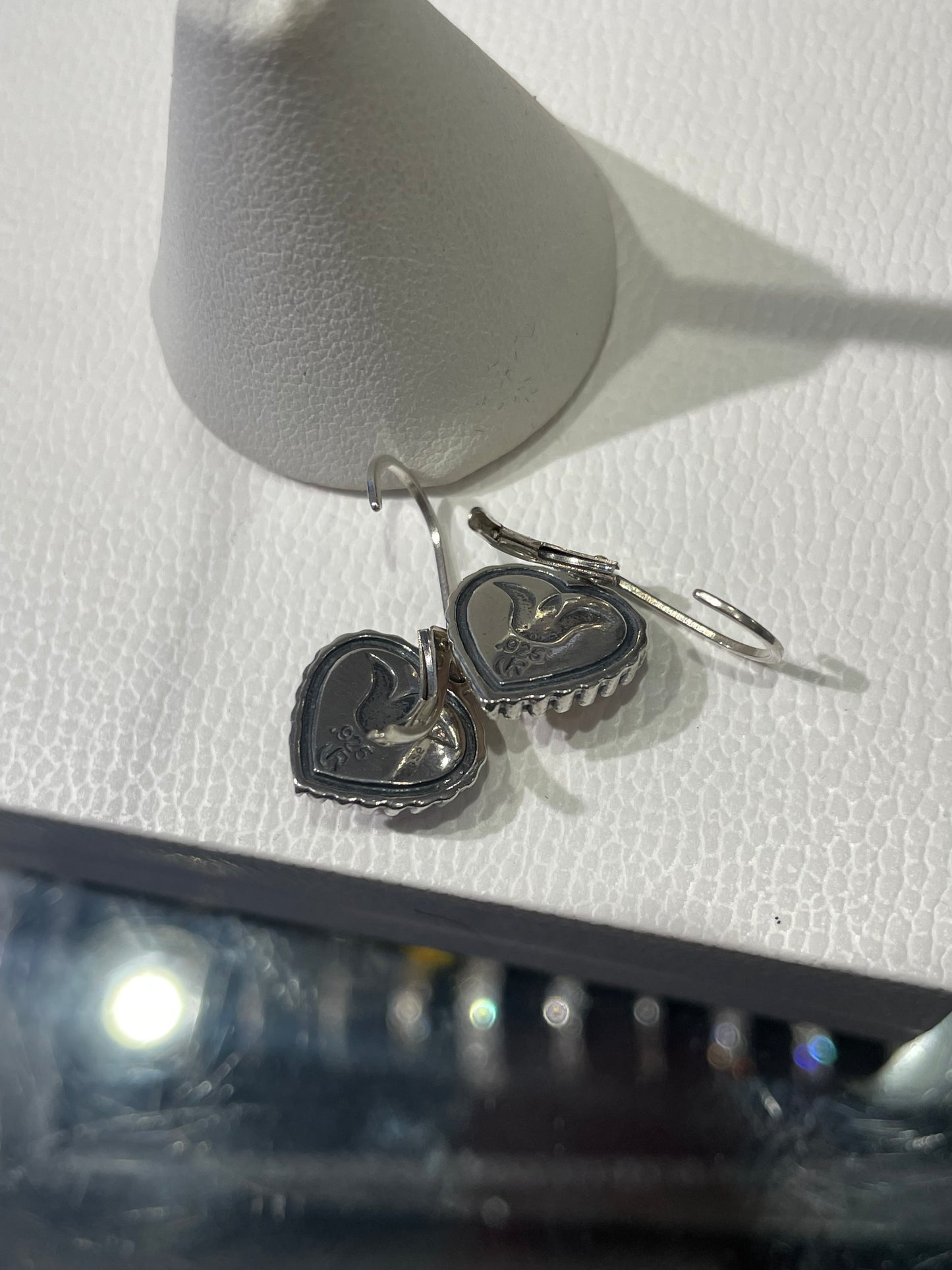 Designer Roderick Tenorio Spiny Oyster Dangle Heart Silver Earrings
