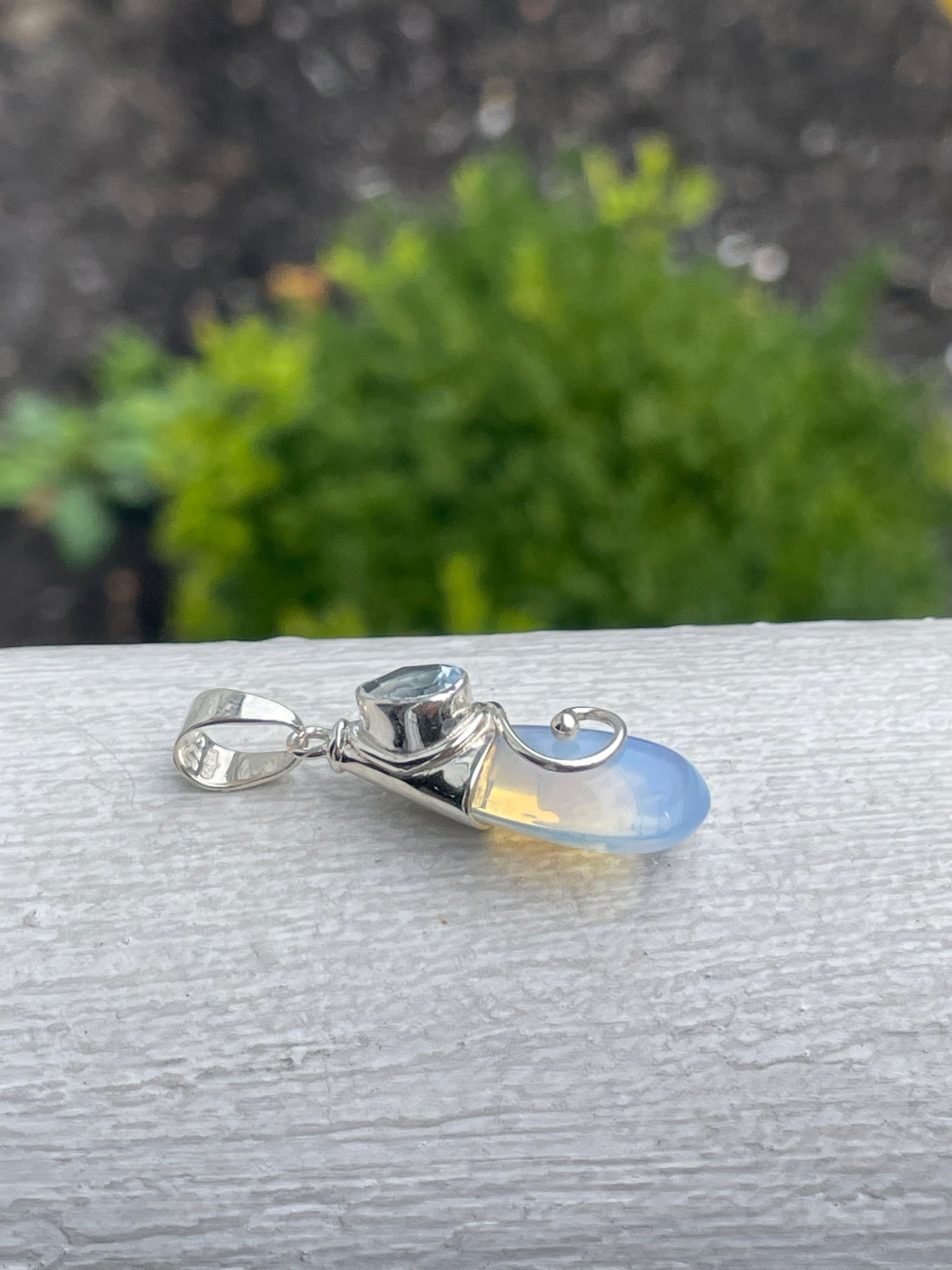 925 Sterling Silver Opalescent & Blue Topaz Teardrop Pendant