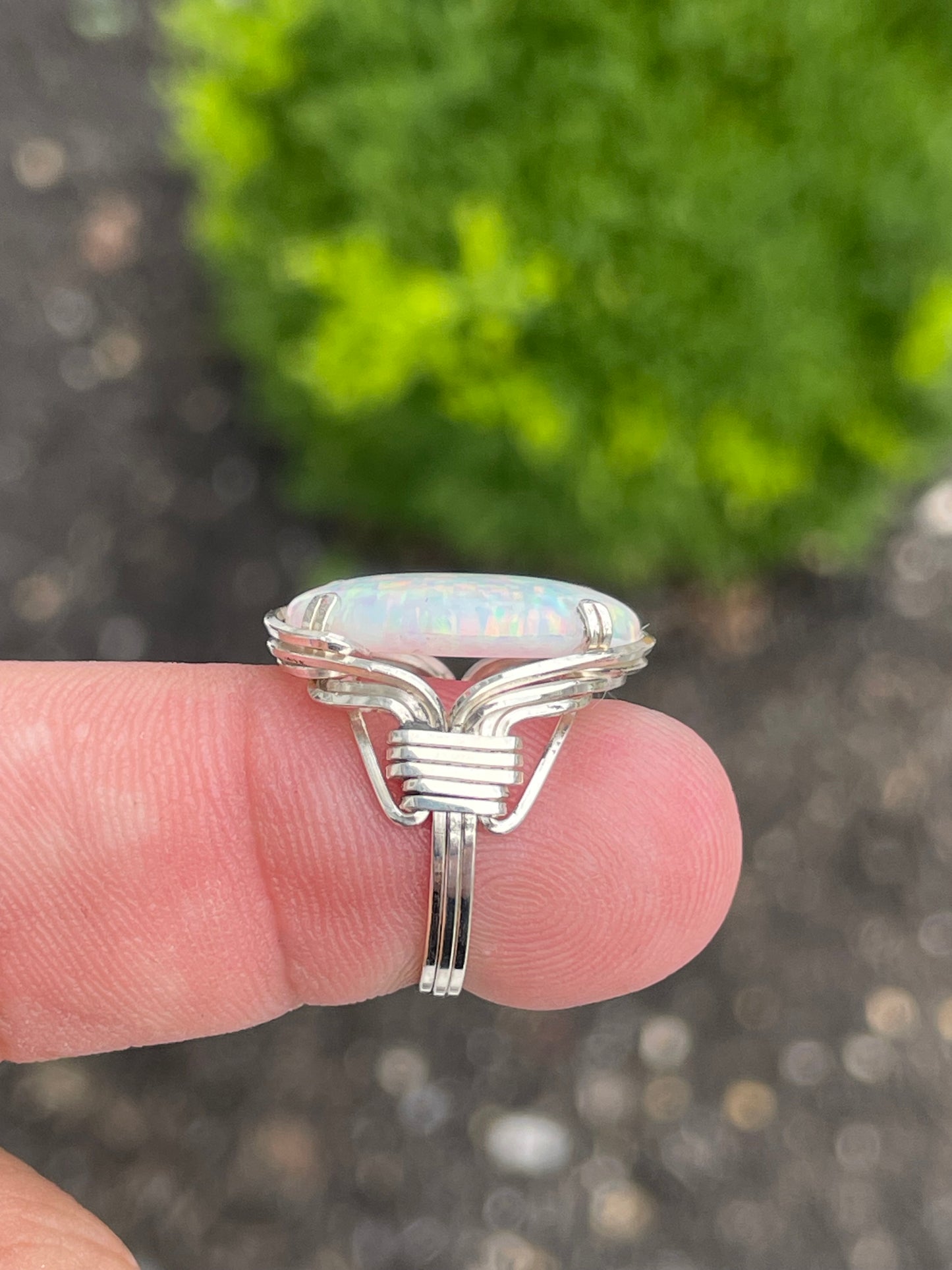 925 Sterling Silver Large Oval Opal Ring Size 5