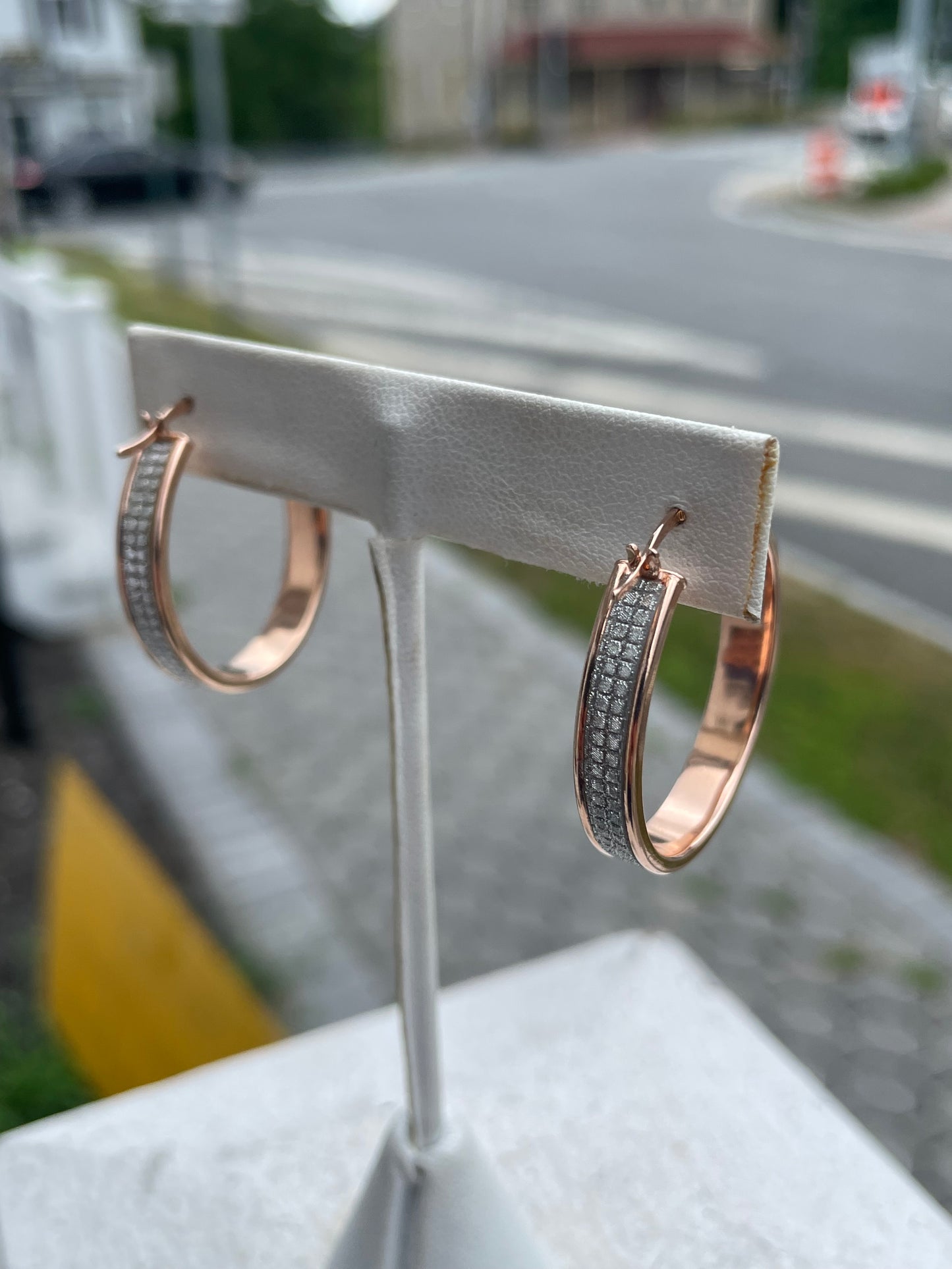 925 Sterling Silver Rose Vermeil Micro Pavé Cz 30mm Hoop Earrings