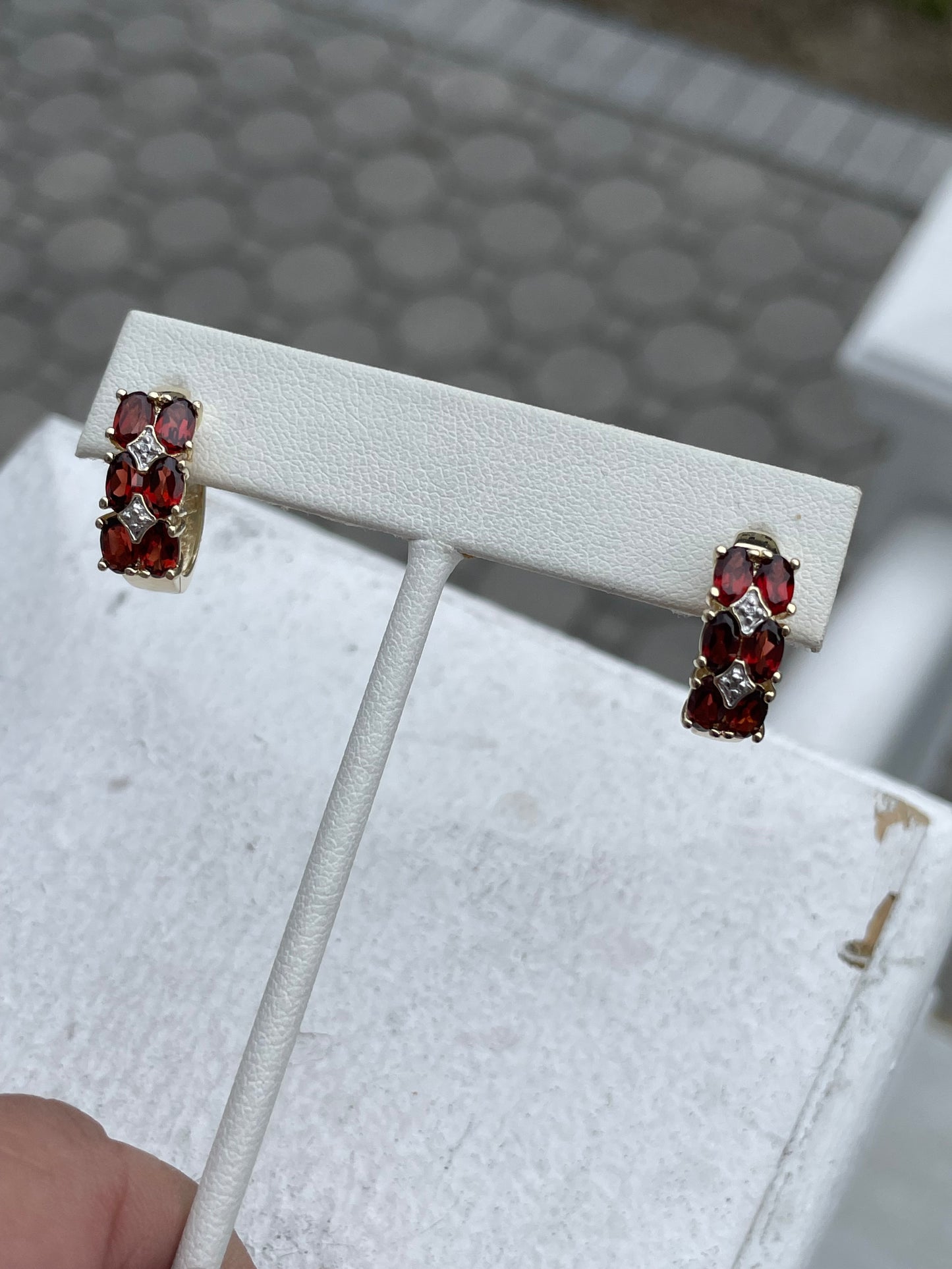 925 Sterling Silver Vermeil Garnet Huggie Hoop Earrings