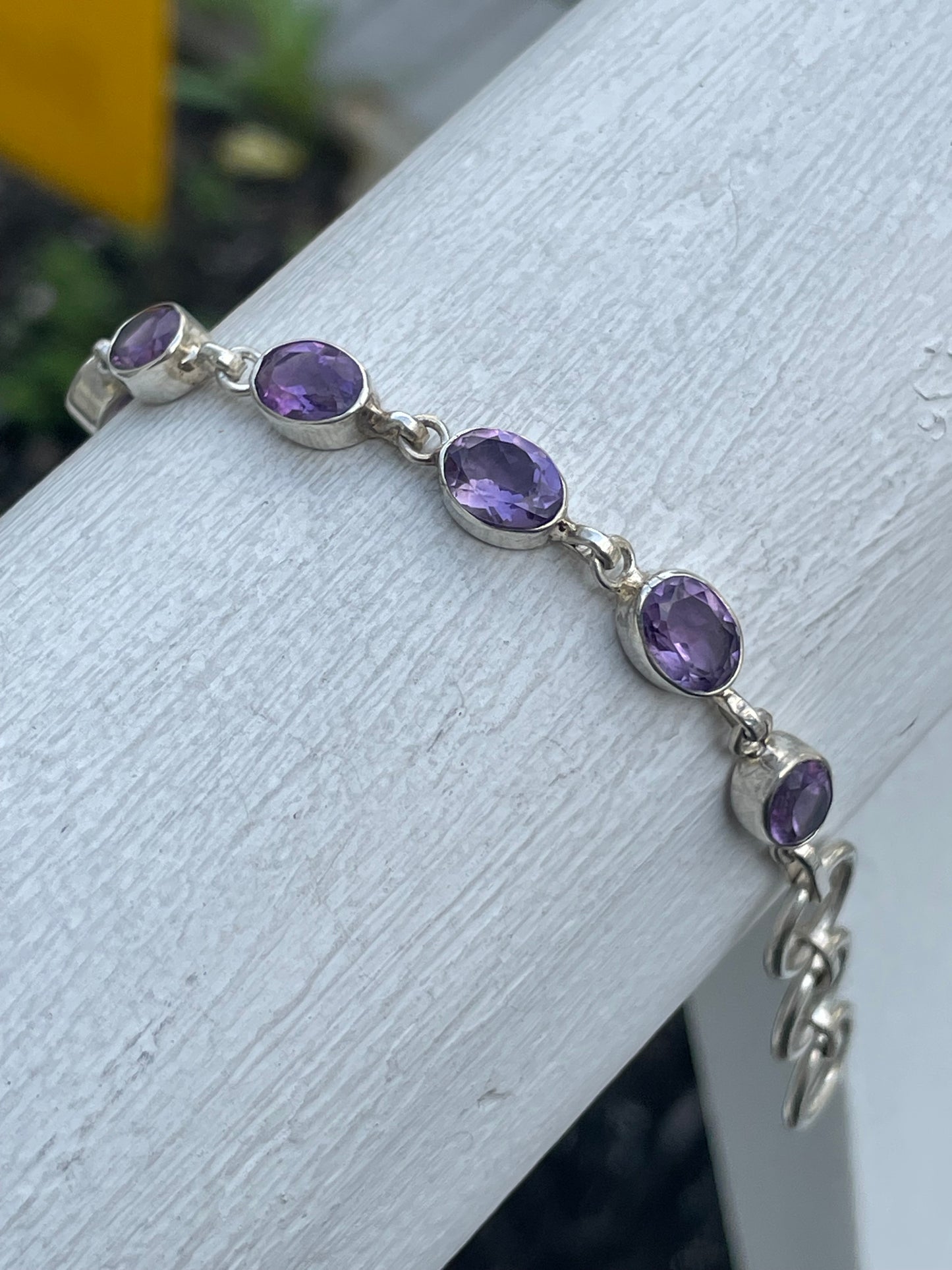 925 Sterling Silver Natural Amethyst Tennis Bracelet 7.5”