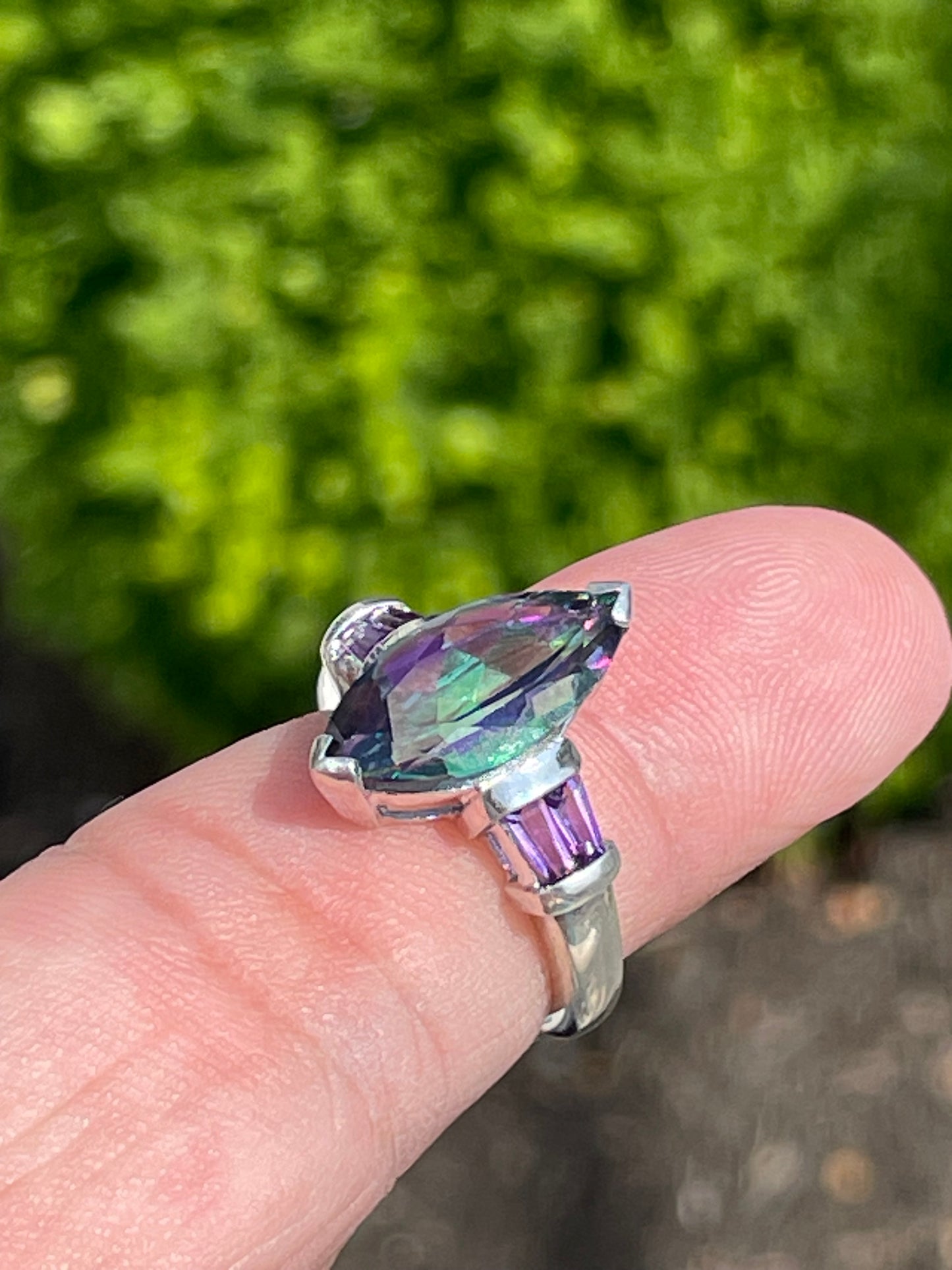 925 Sterling Silver Mystic Topaz & Amethyst Ring Size 6