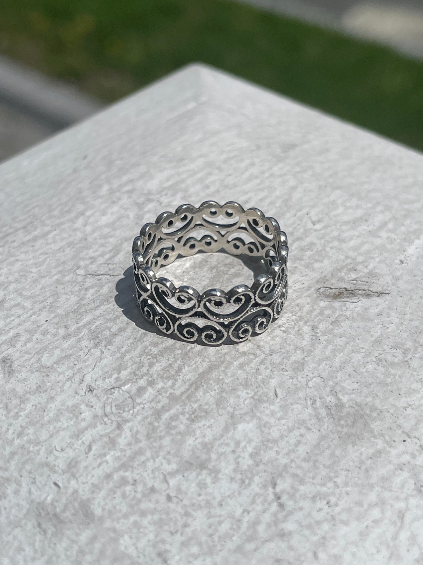 925 Sterling Silver Open Swirl Vintage Filigree Band Ring Size 7