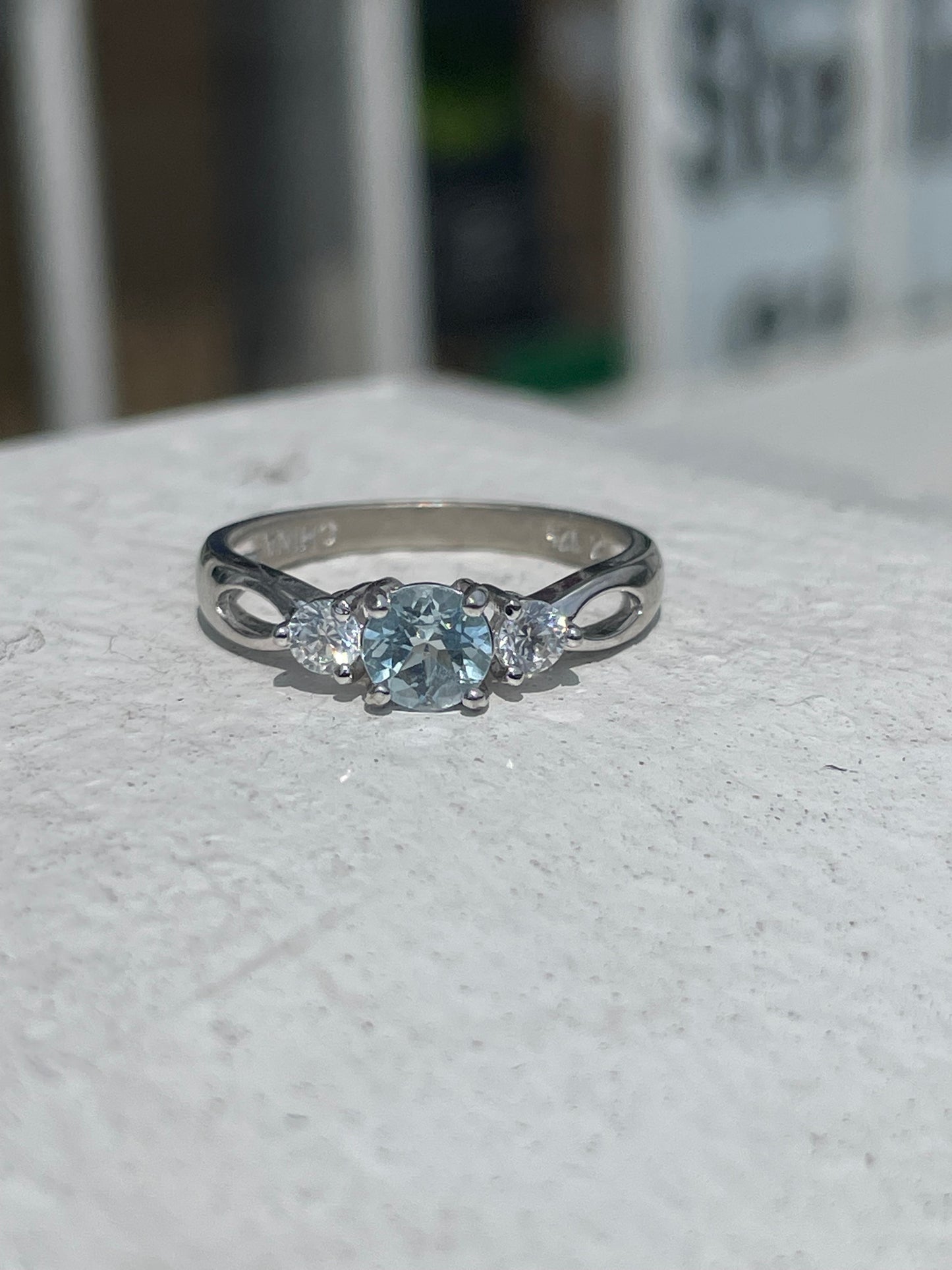 925 Sterling Silver PPF Aquamarine & Cz Ring Size 7