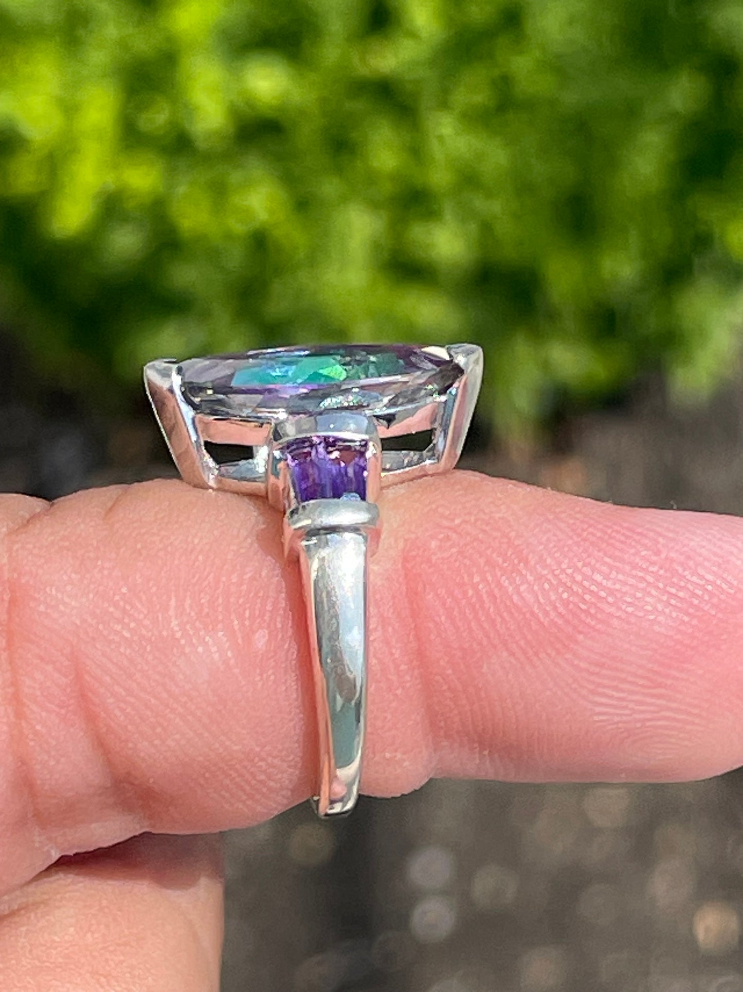 925 Sterling Silver Mystic Topaz & Amethyst Ring Size 6