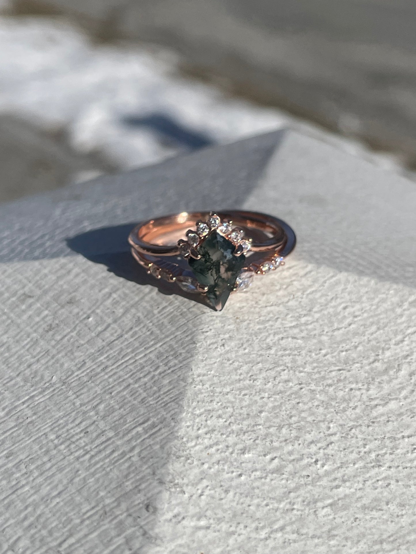 Silver Rose Vermeil Mossy Agate Ring Set Ring Size 9