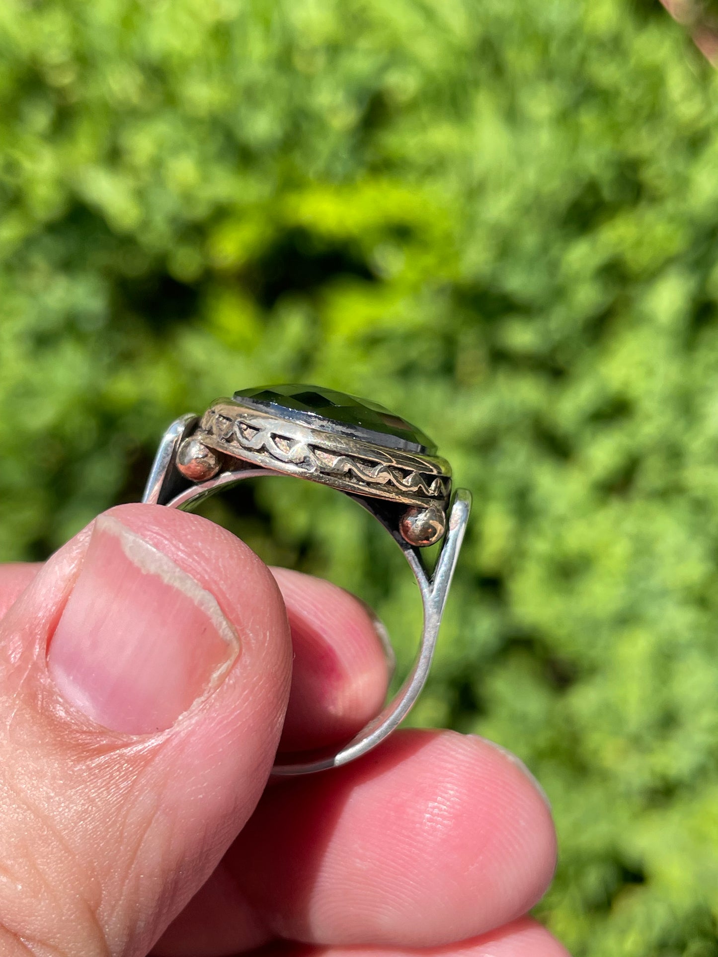 925 Sterling Silver & Yellow Brass Large Oval Hematite Ring