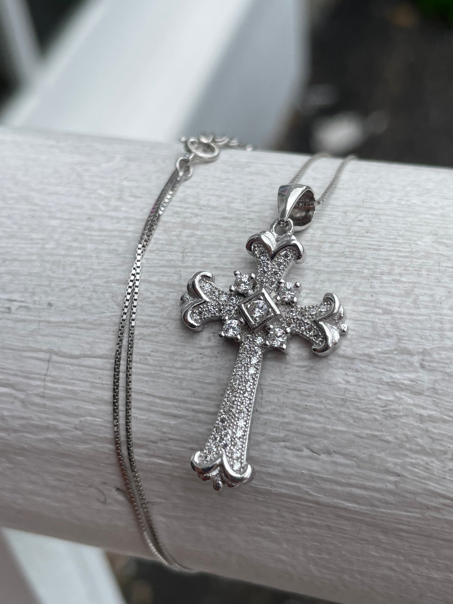 925 Sterling Silver Cross Cz cross Necklace 16”-18”