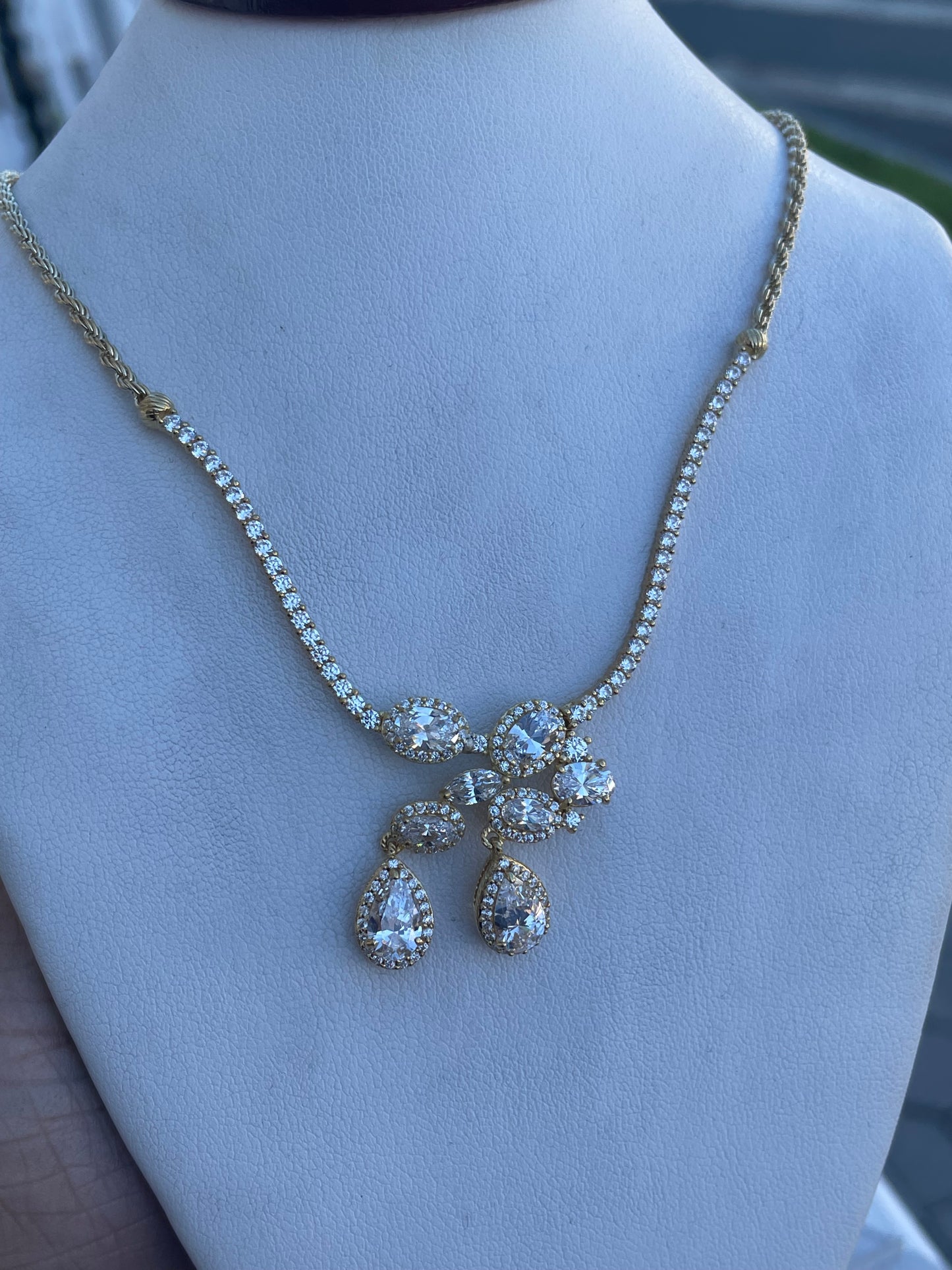 Designer Judith Ripka 925 Sterling Silver Vermeil Diamonique Cluster Necklace