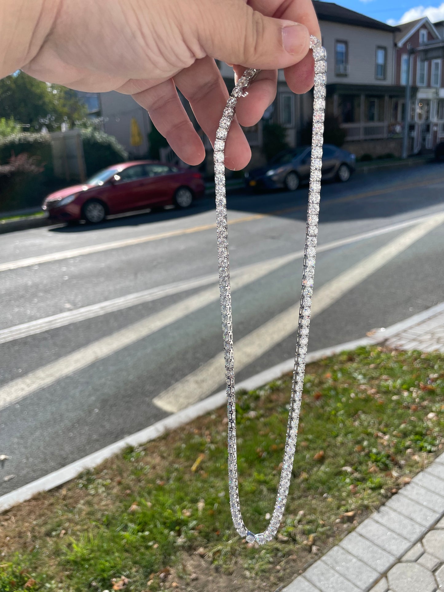 925 Sterling Silver 58.0ct Full Moissanite Tennis Necklace 24”