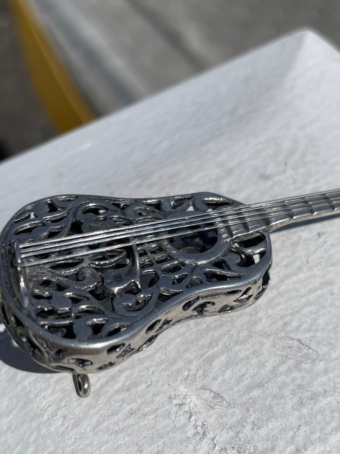 925 Sterling Silver Filigree Guitar Handmade Decoration Piece