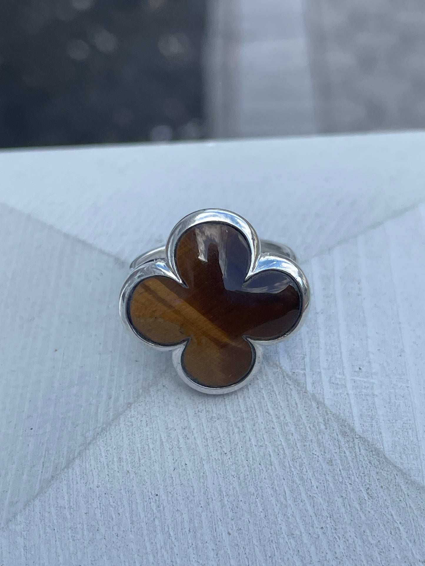 925 Sterling Silver Designer Heidi Klum Tigereye Clover Ring