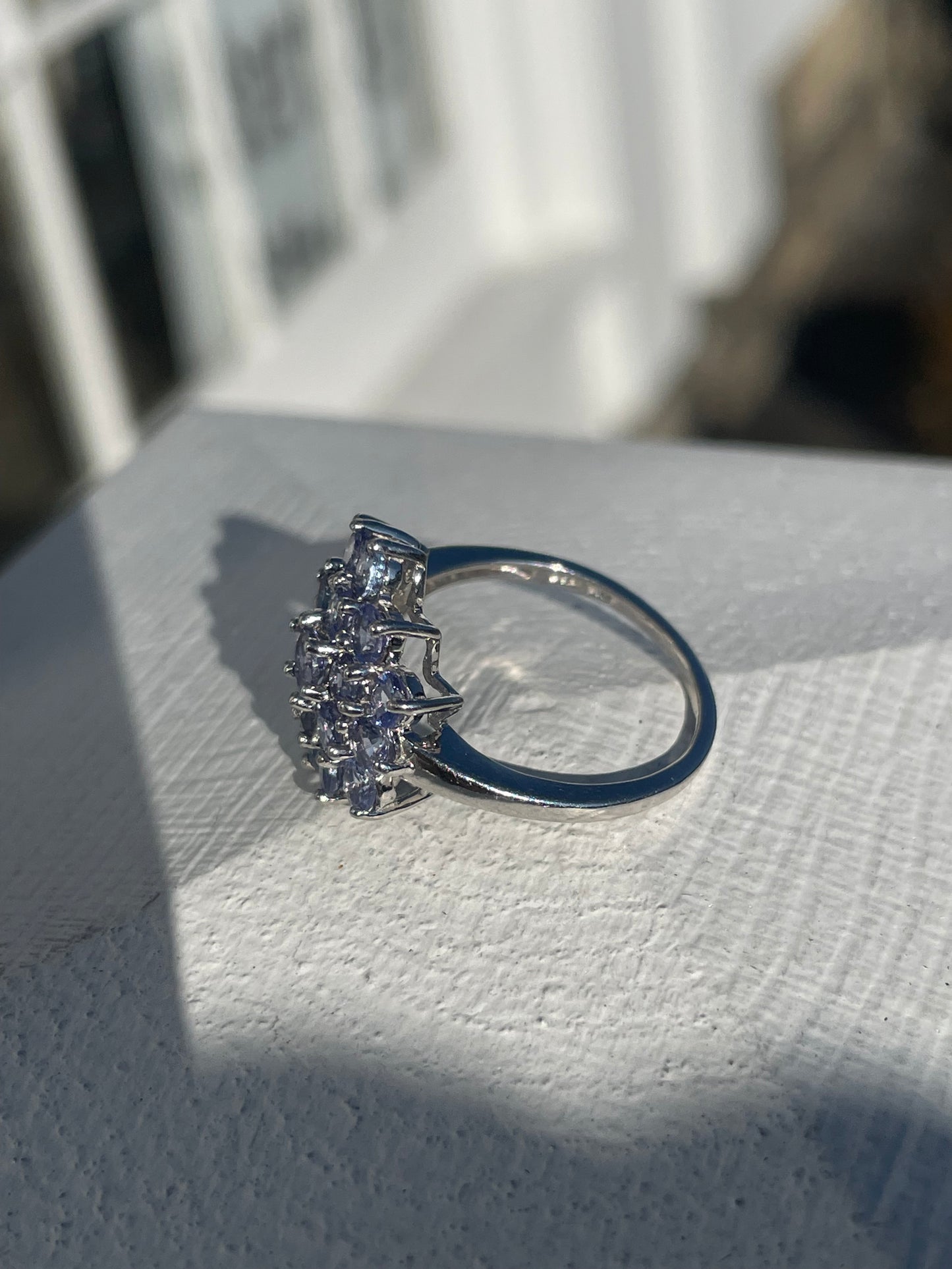 925 Sterling Silver Natural Tanzanite Cluster Ring Size 7.25