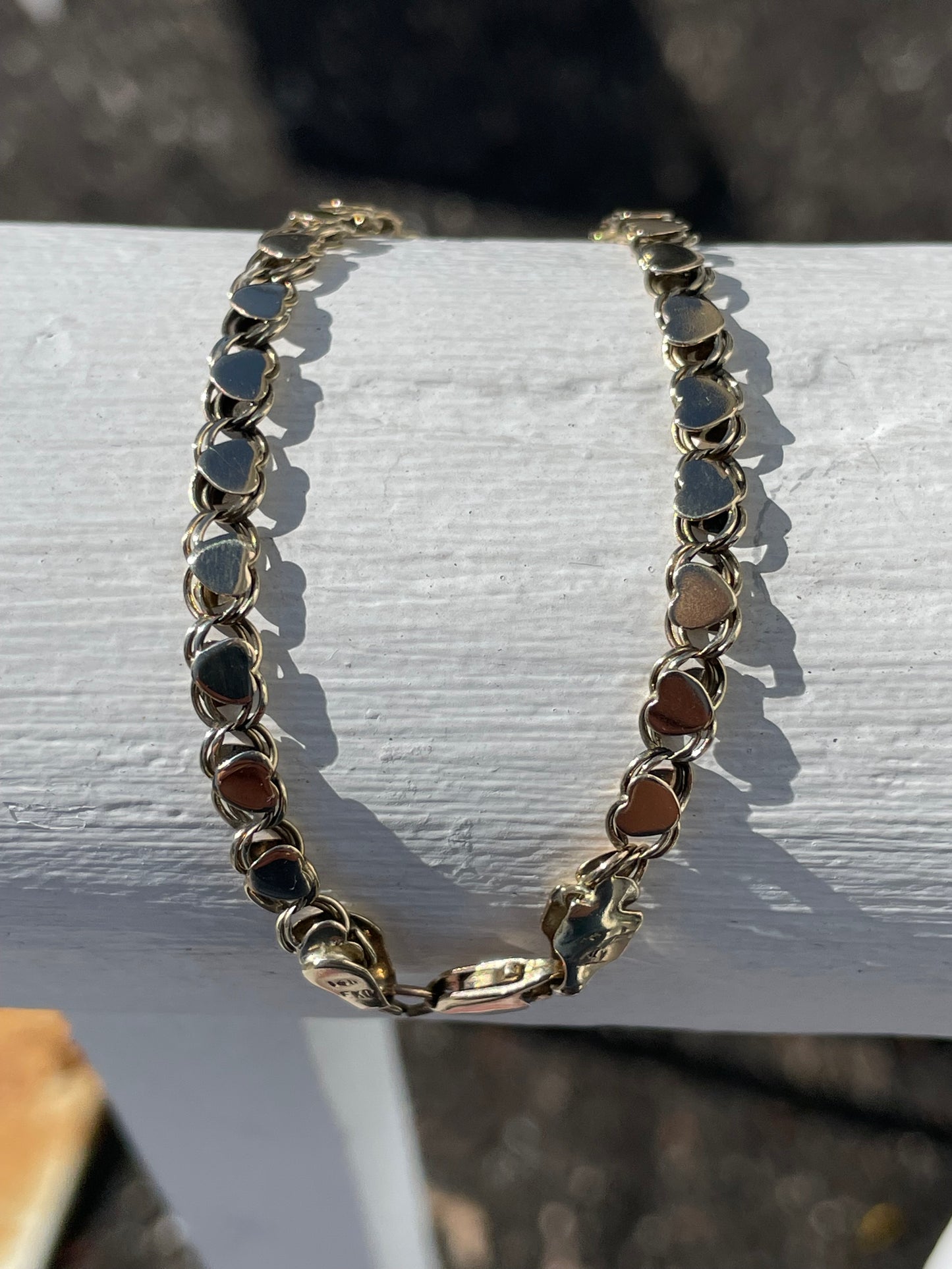 Solid 14k Gold Vintage Signet Heart Upon Heart Cobblestone Link Bracelet 8”