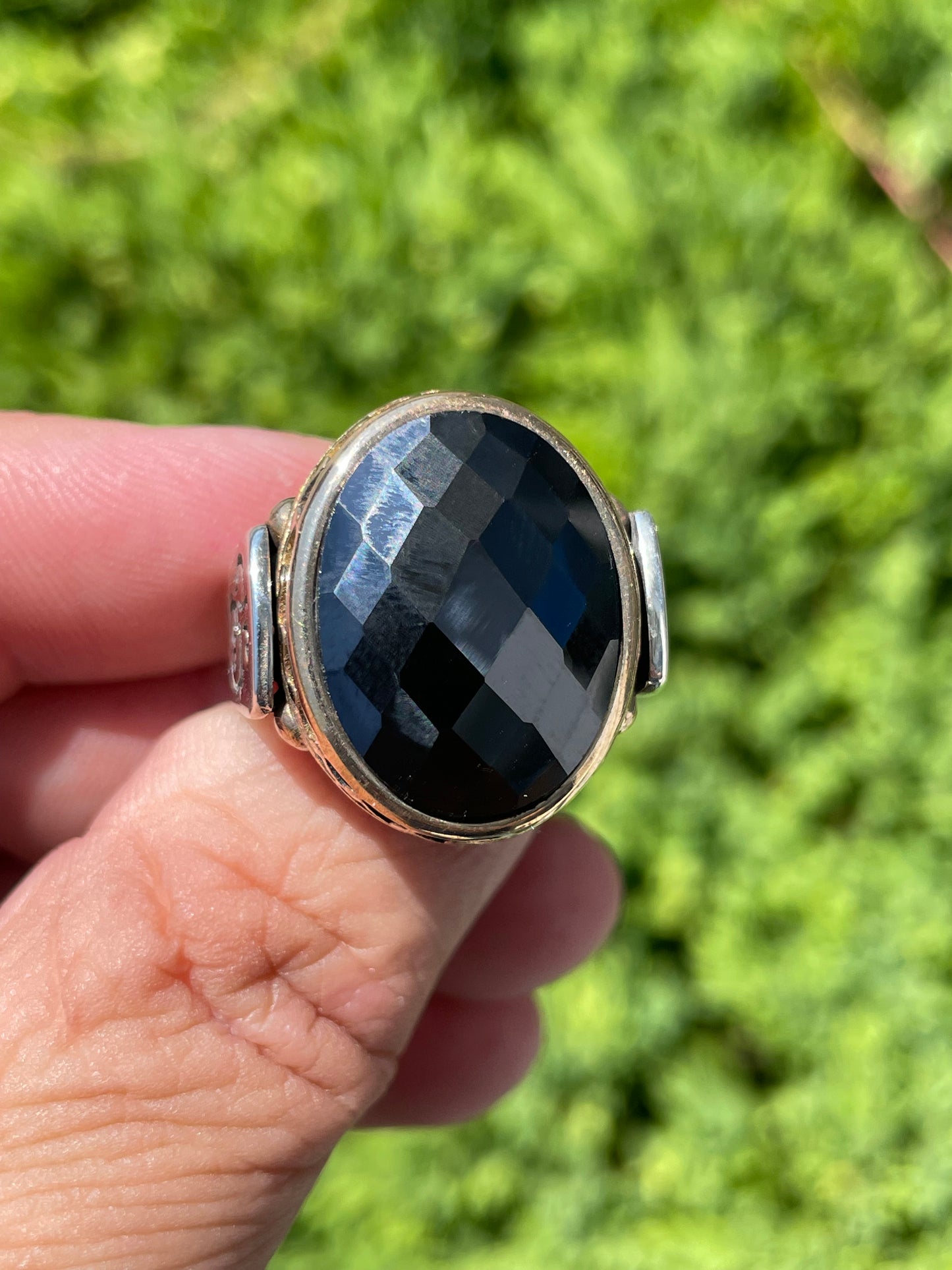 925 Sterling Silver & Yellow Brass Large Oval Hematite Ring