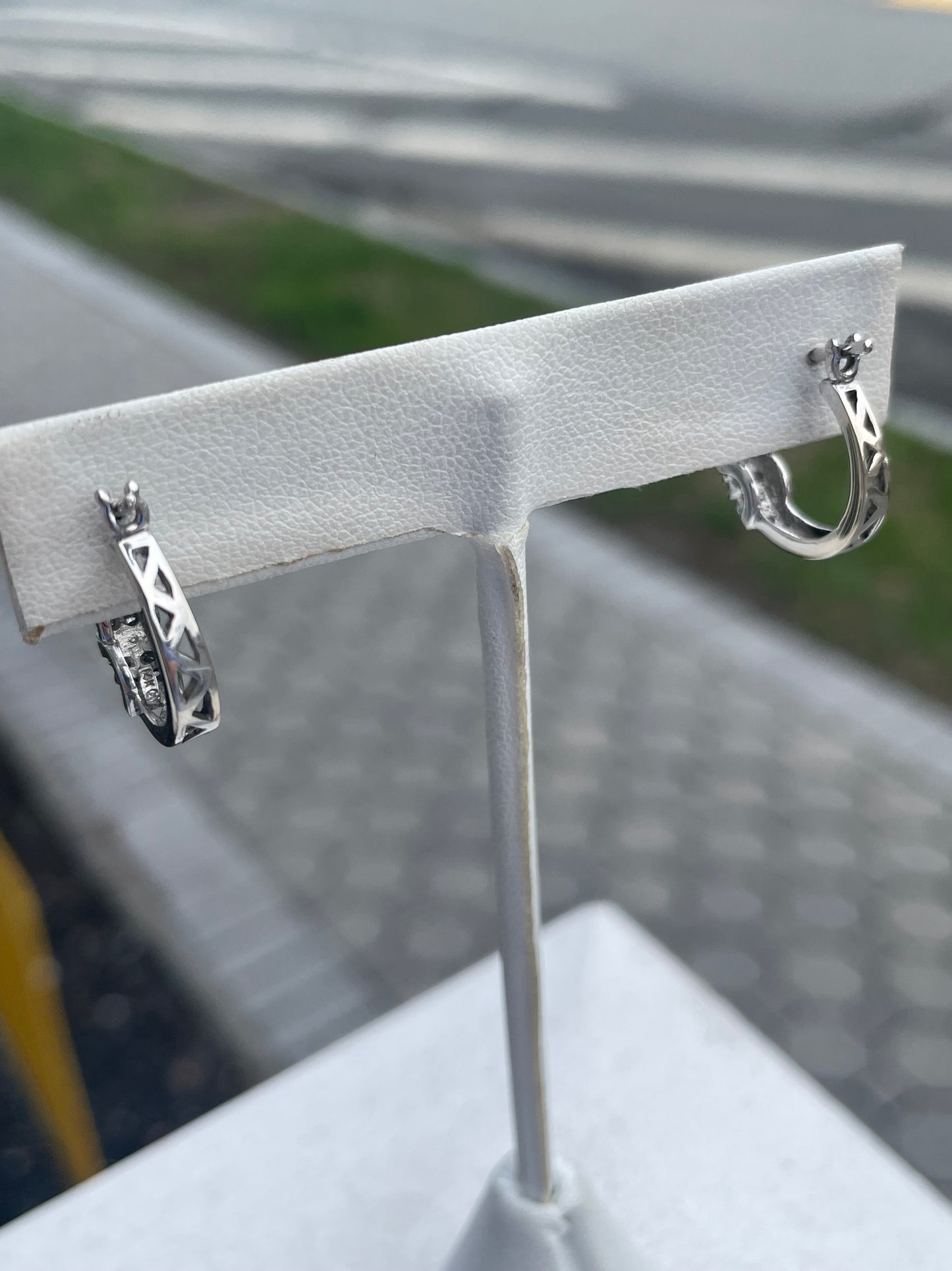 14k White Gold Diamond Cluster Hoop Earrings