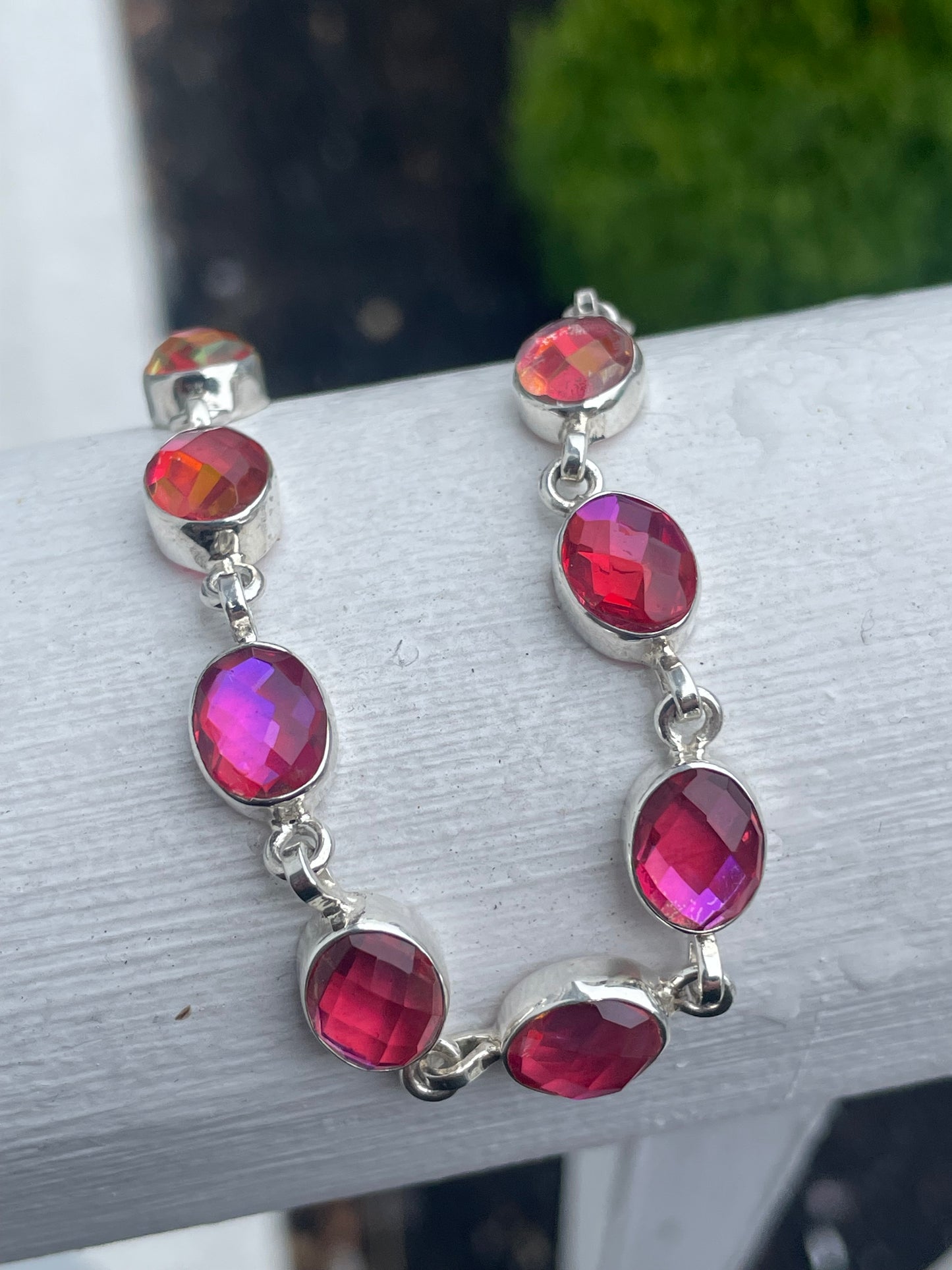925 Sterling Silver Volcanic Quartz Large Stone Tennis Bracelet 6.75”