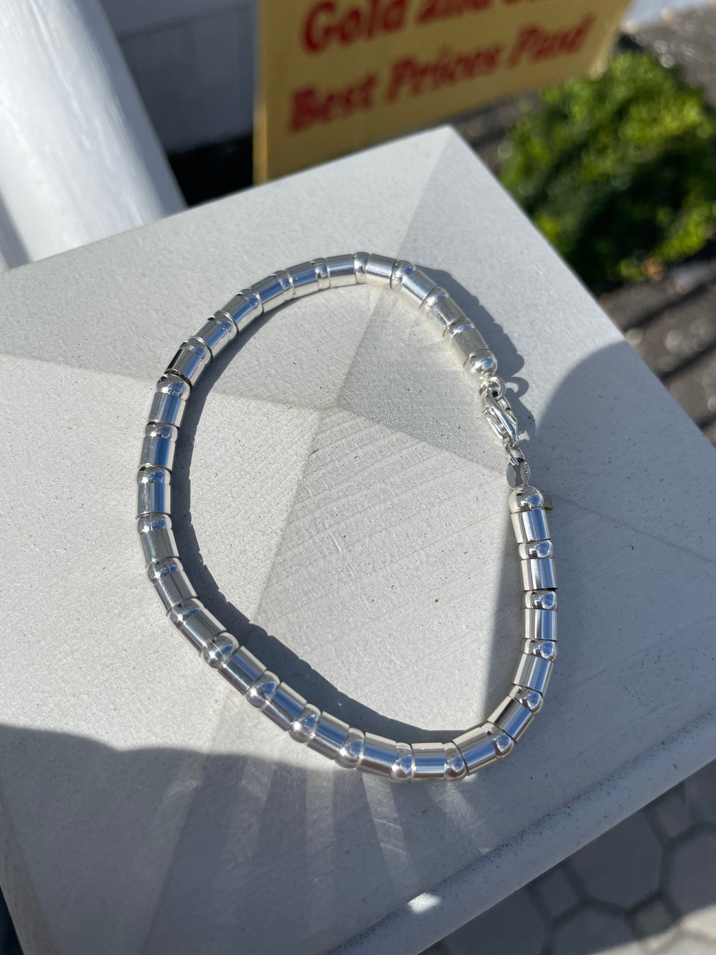 925 Sterling Silver Tube & Bead Bracelet 8”
