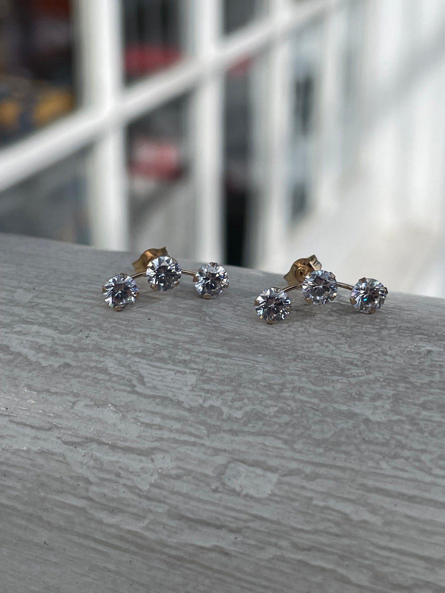 14k Gold PPF Ear Climber Clear Zirconia Stud Earrings