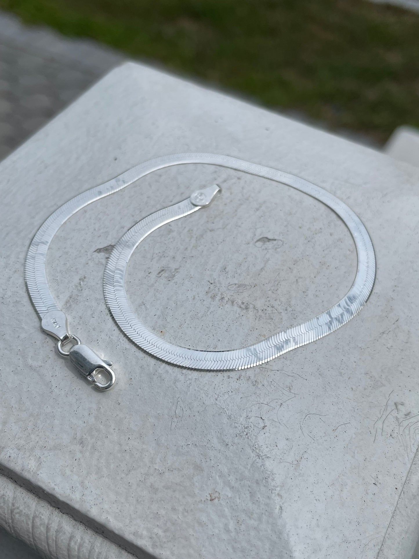 925 Sterling Silver Herringbone Anklet 10” 4mm