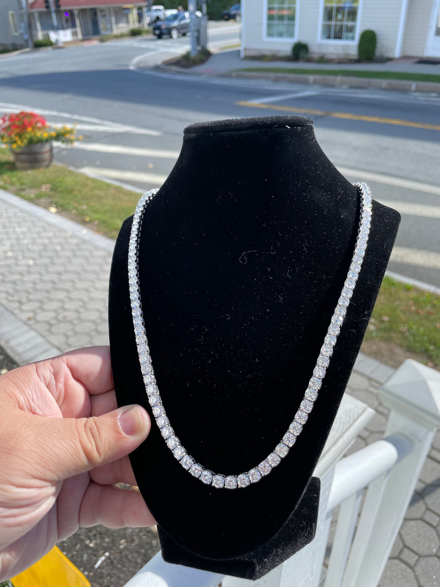 925 Sterling Silver 58.0ct Full Moissanite Tennis Necklace 24”