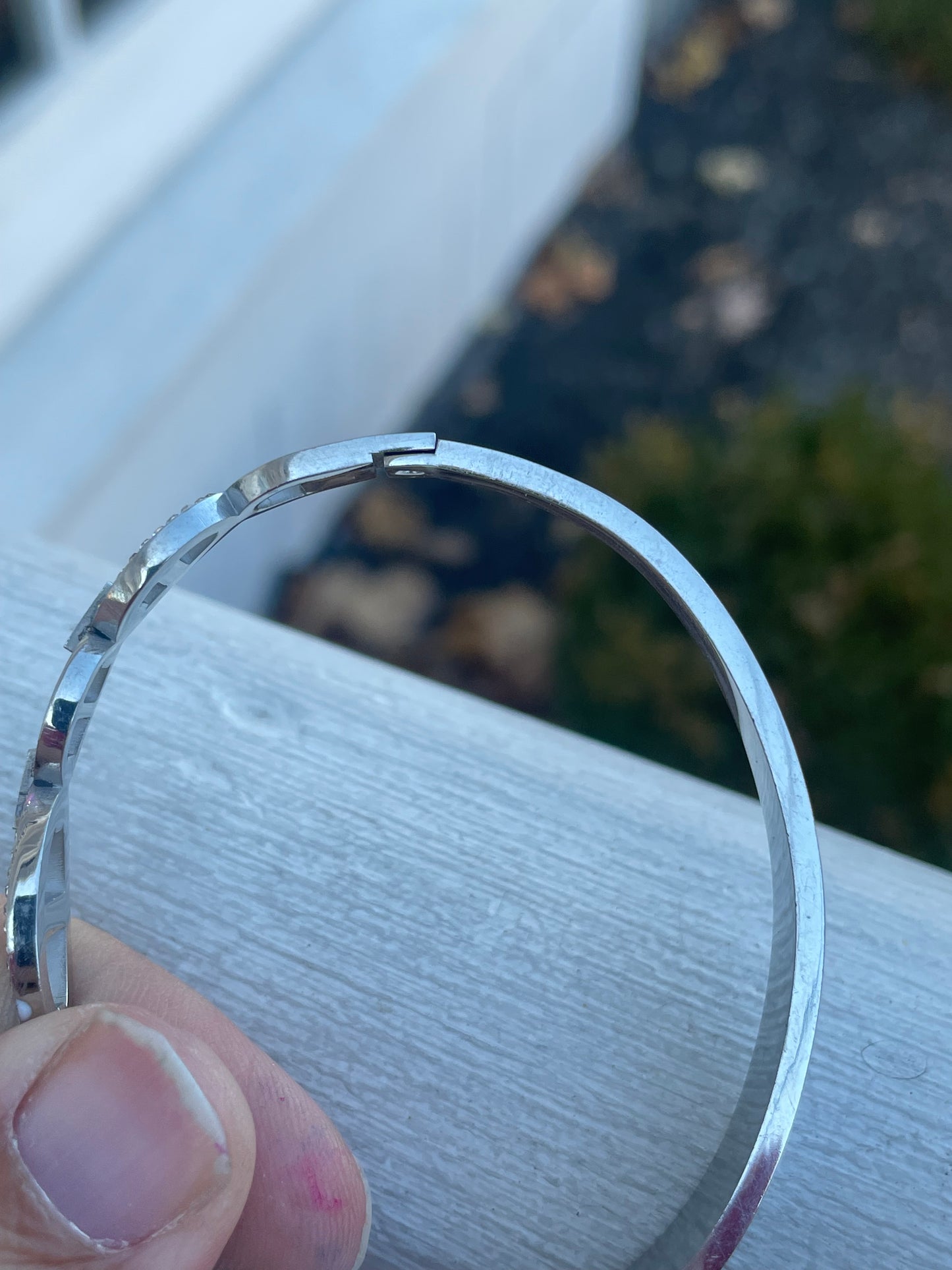 Stainless Steel Gucci Bangle Bracelet with Clear Crystals 7”