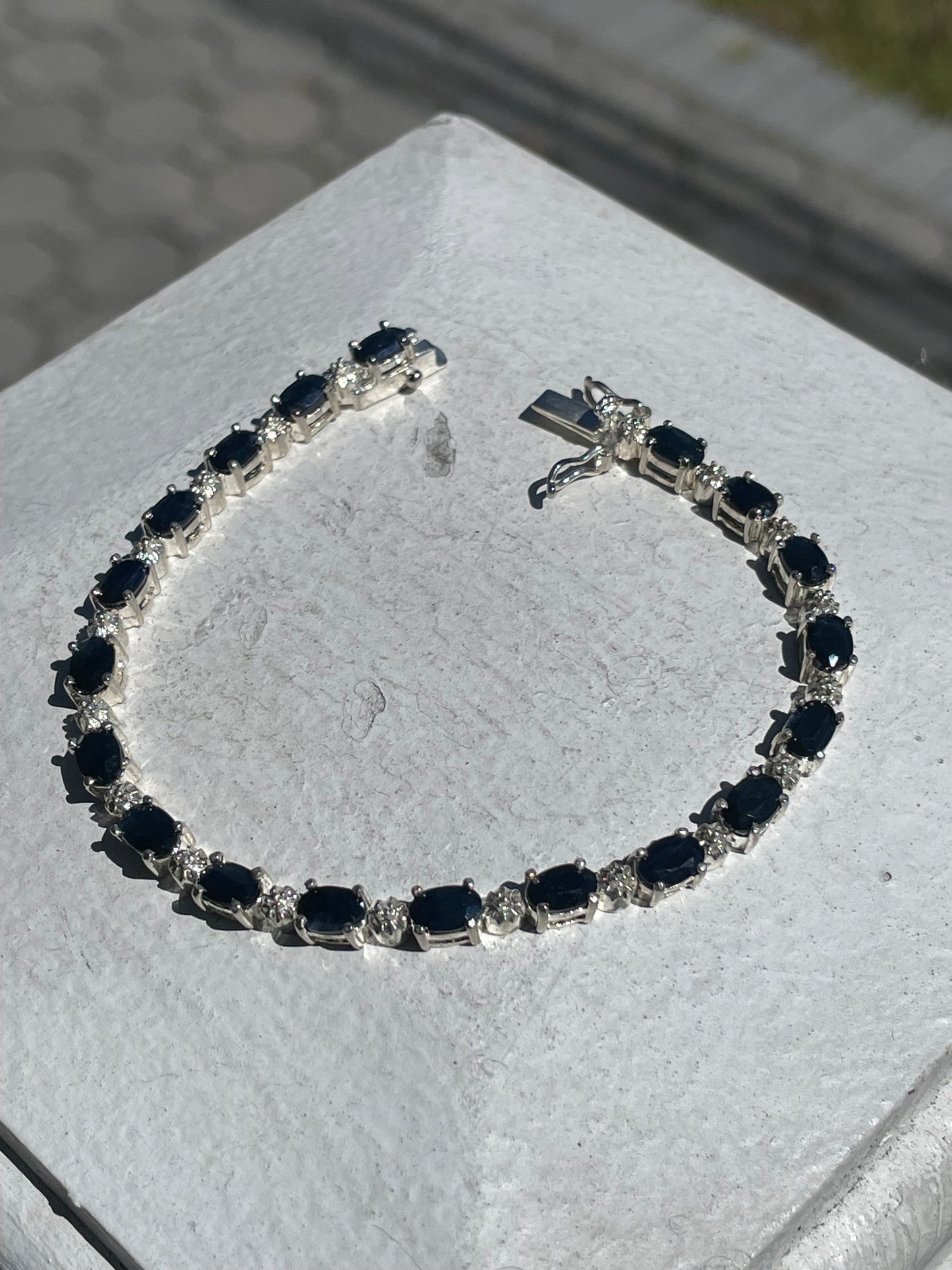 925 Sterling Silver Natural Sapphire Tennis Bracelet