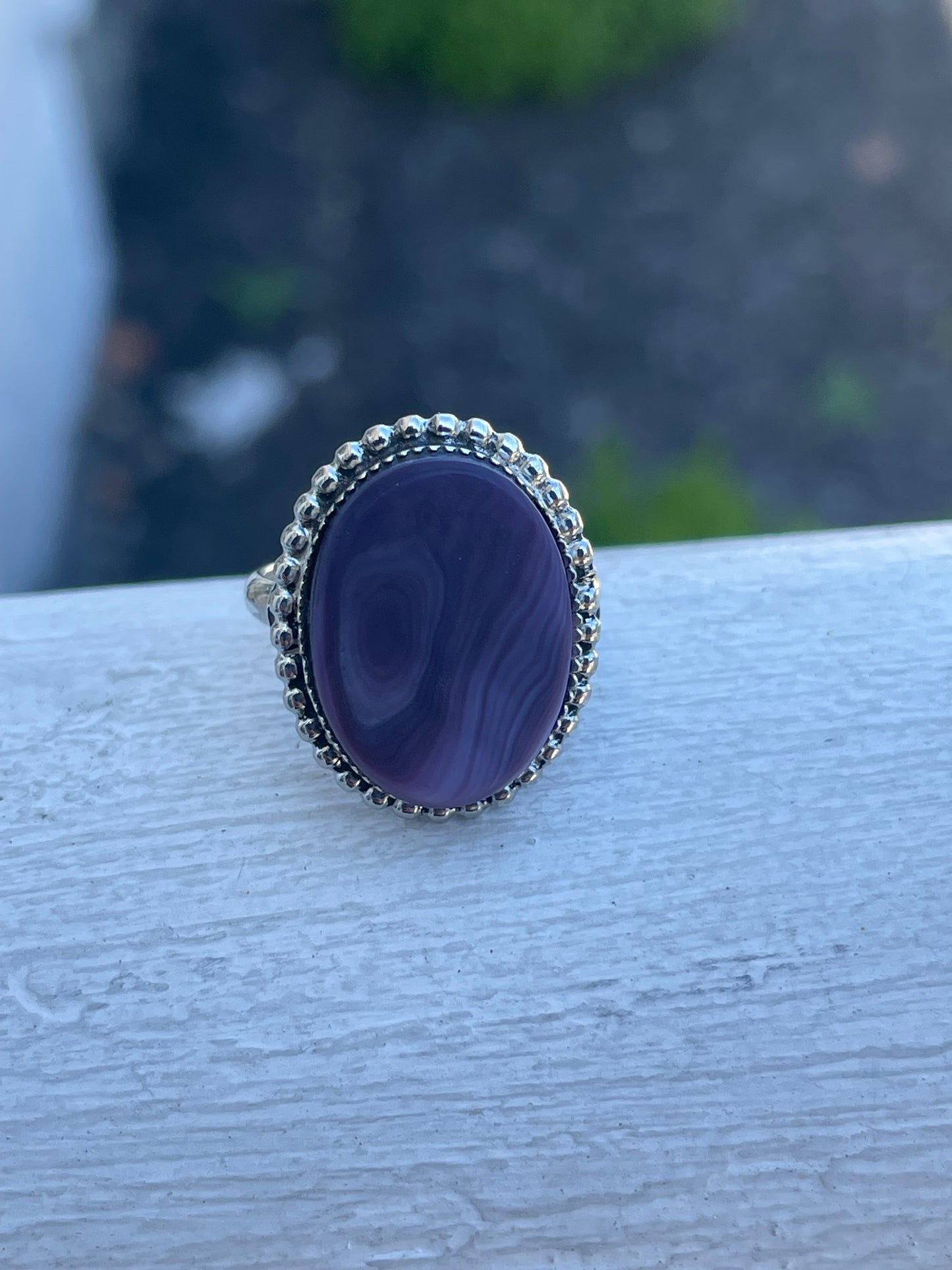 925 Sterling Silver Signet Style Purple Shell Ring Size 8