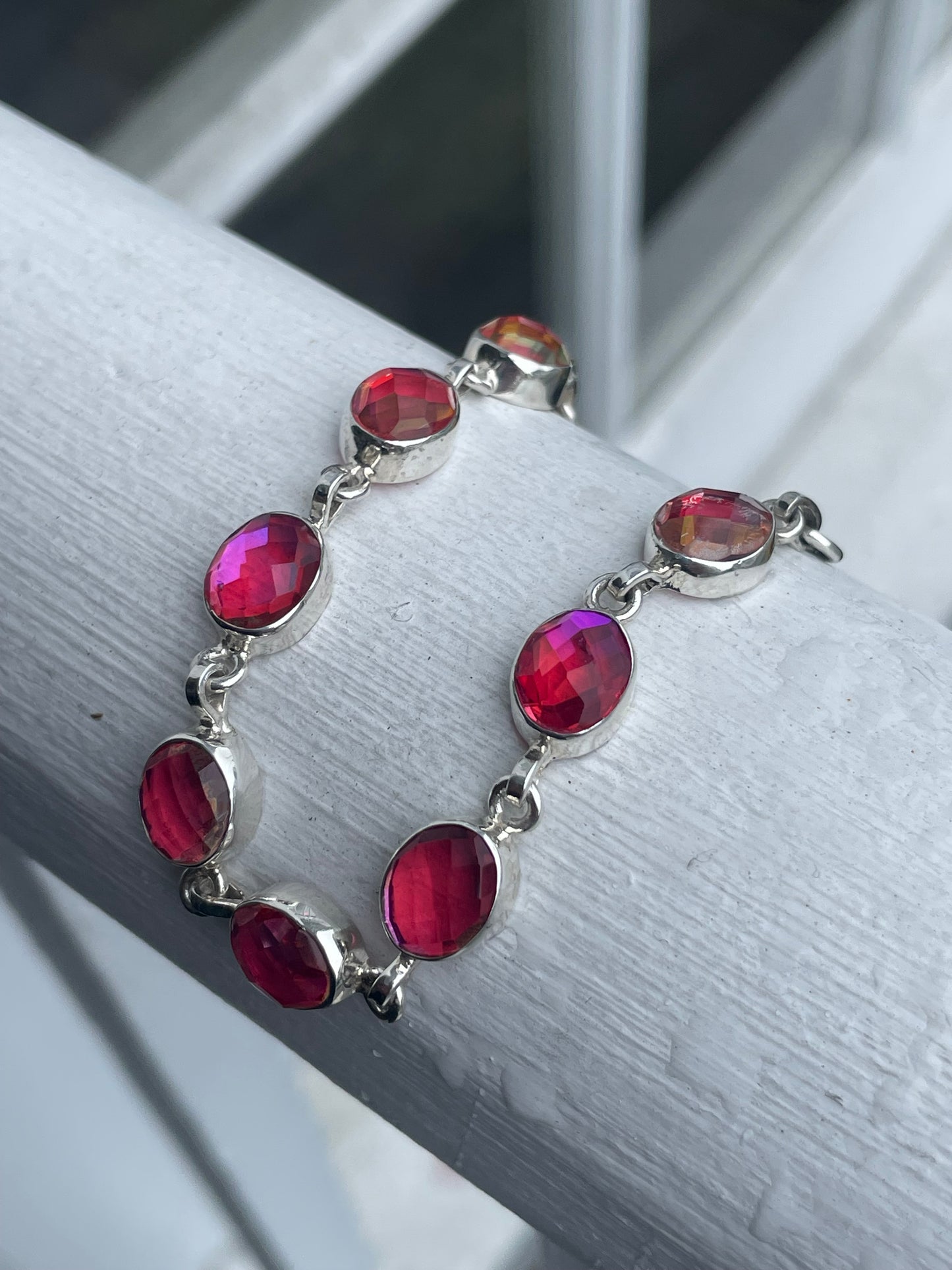925 Sterling Silver Volcanic Quartz Large Stone Tennis Bracelet 6.75”