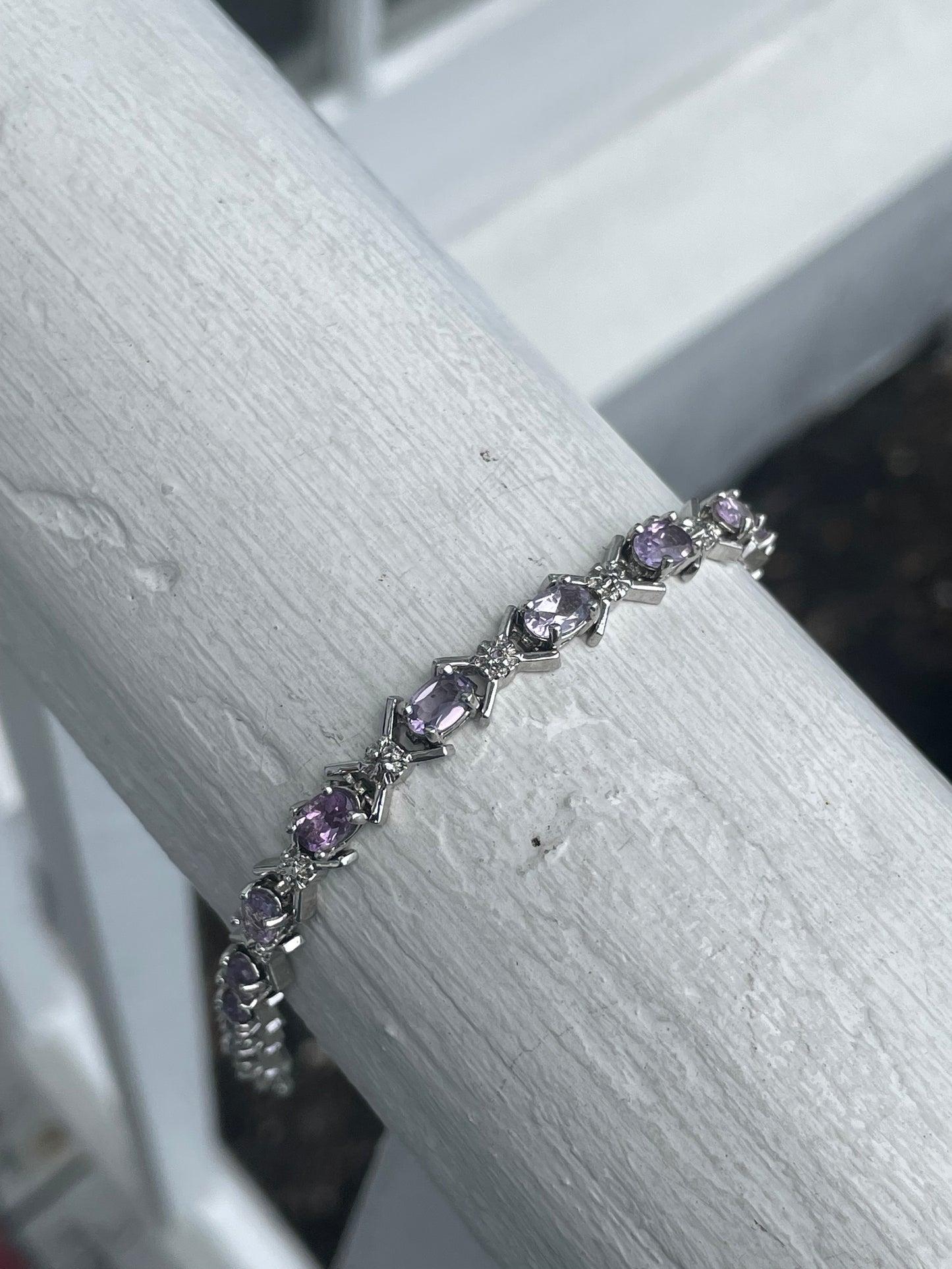925 Sterling Silver Natural Amethyst XO Tennis Bracelet 7.5”