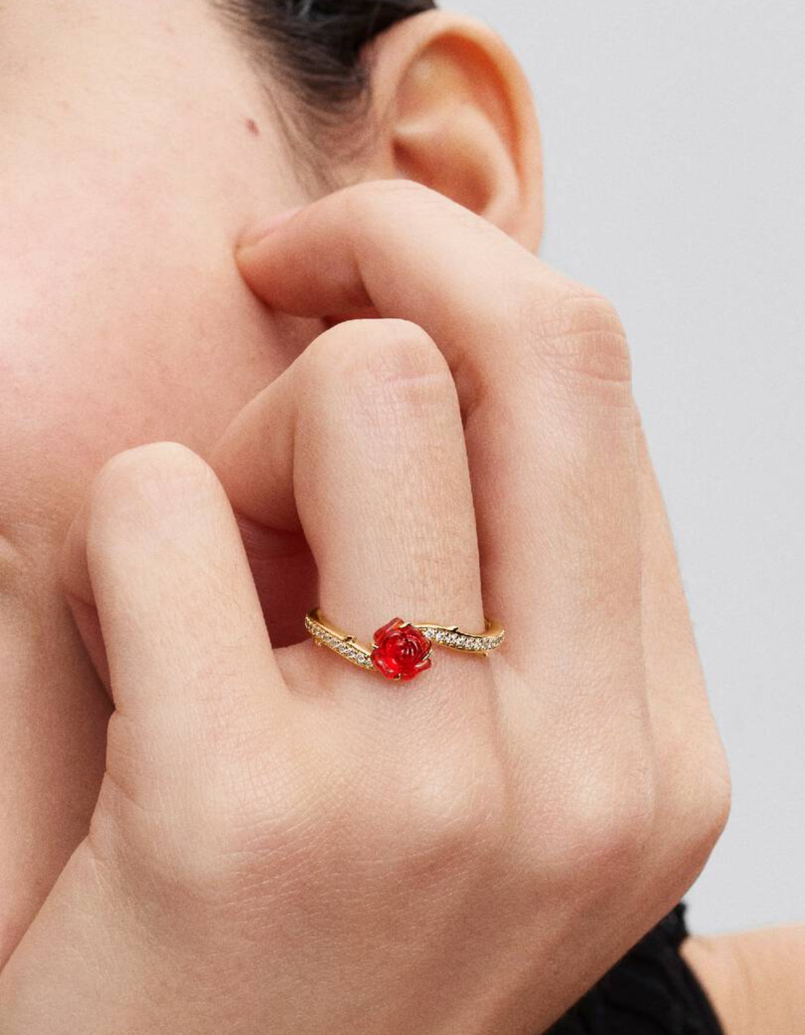 Pandora x Disney Beauty and the Beast Red Crystal Enchanted Rose Band Ring Size 6