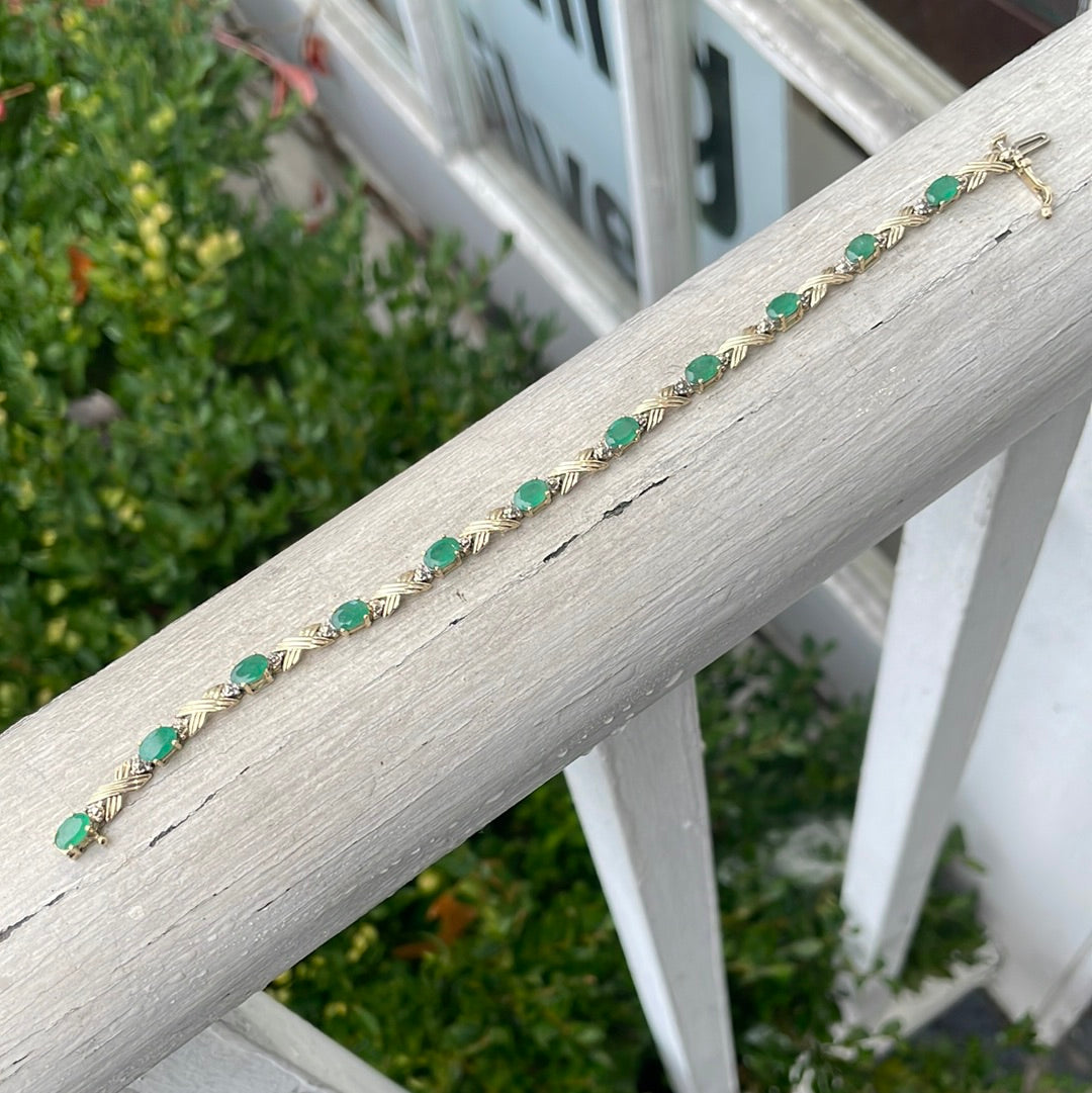 14k Gold Emerald & Diamond Tennis Bracelet