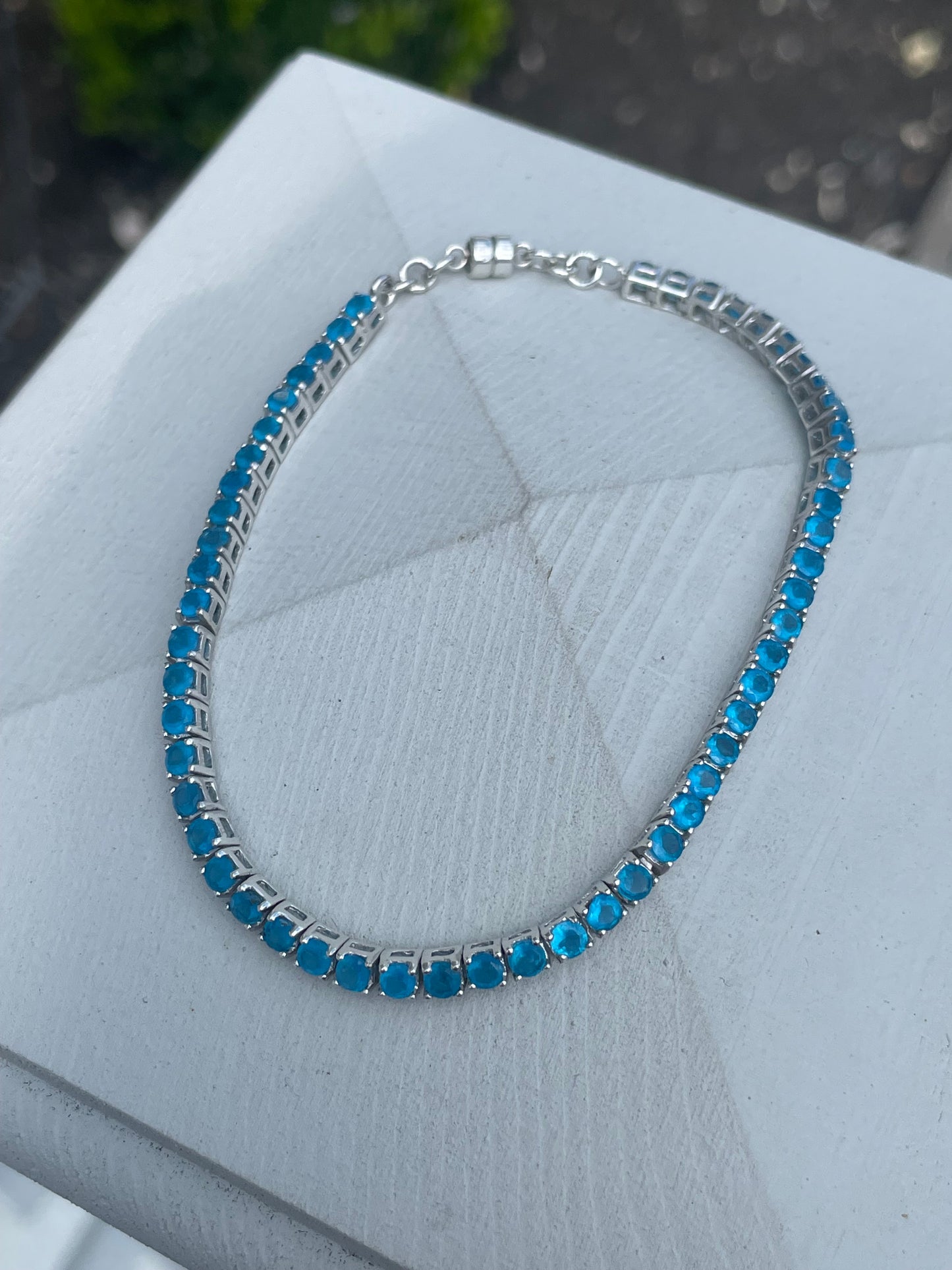 925 Sterling Silver Caribbean Blue Topaz Tennis Bracelet