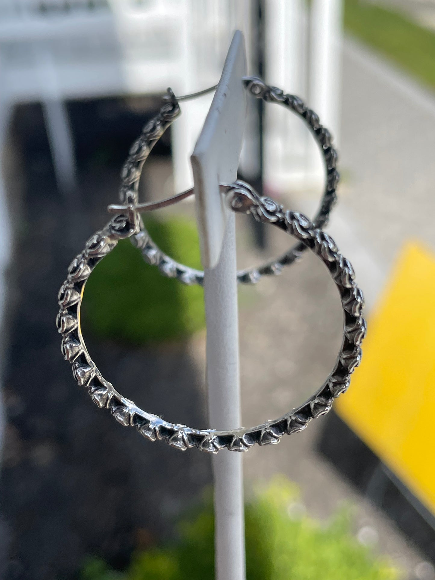 Designer Paz 925 Sterling Silver Row of Roses Hoop Earrings