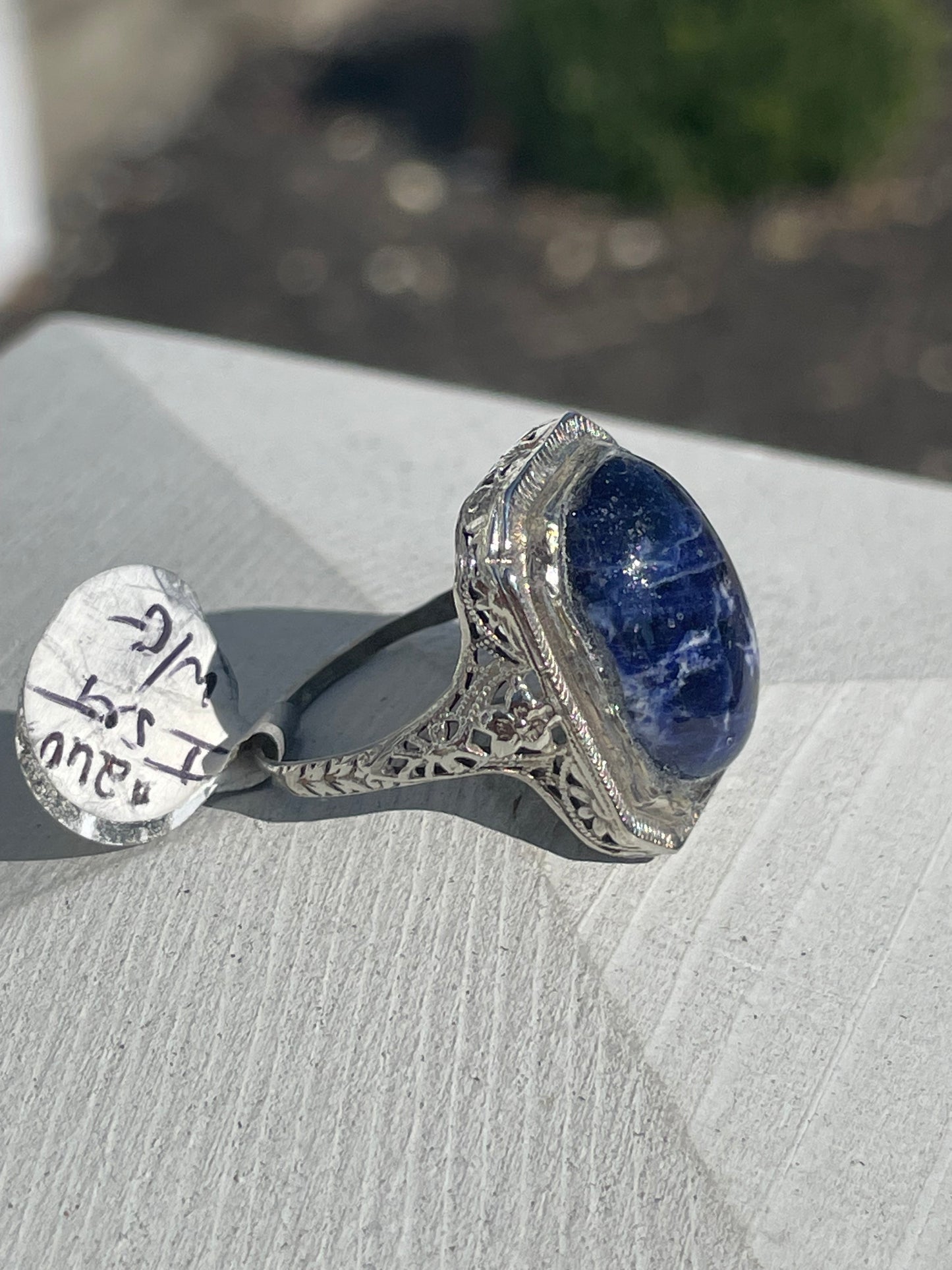 Antique 14k White Gold Sodalite Statement Ring