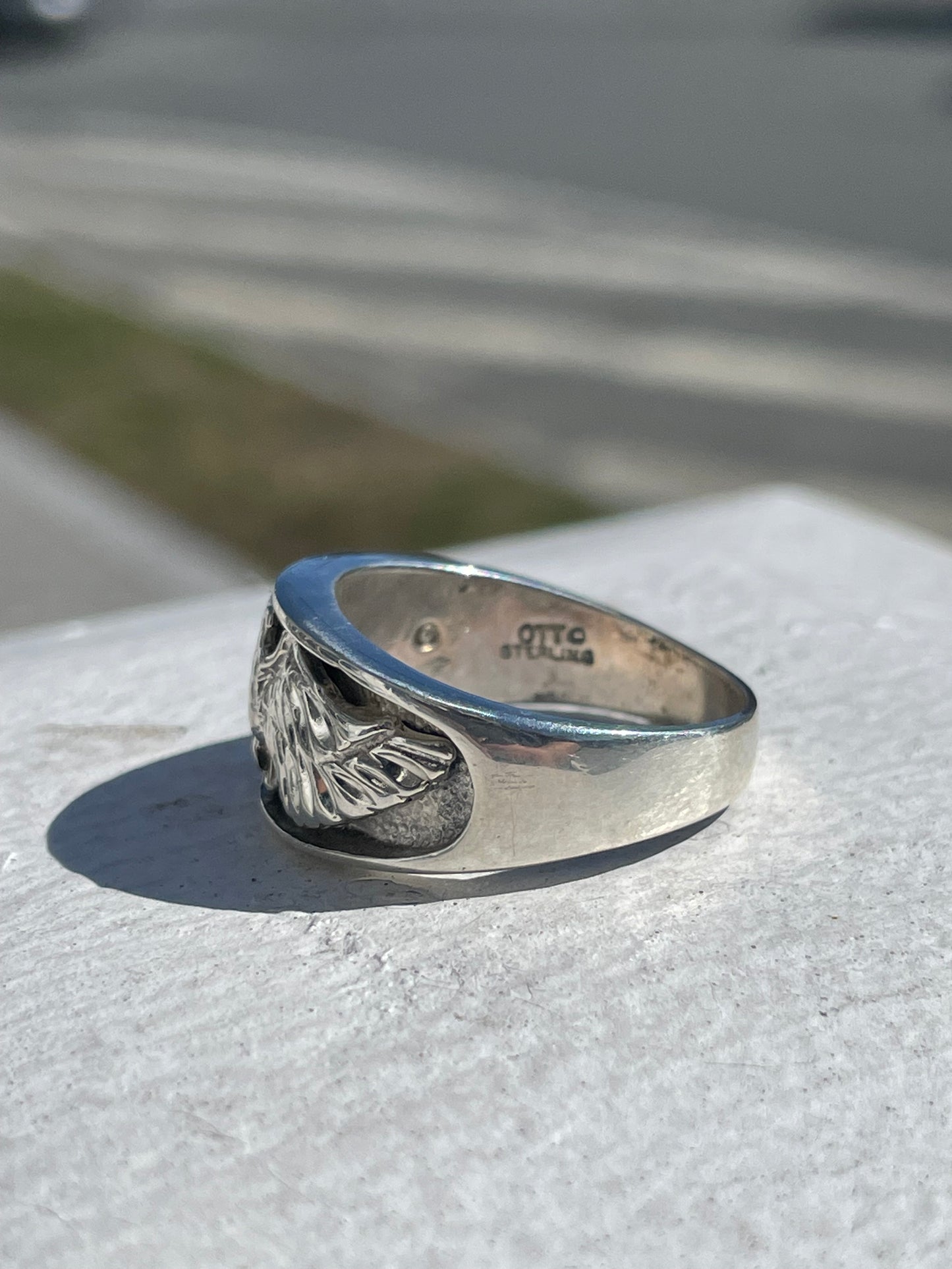 Designer Ted Ott 925 Sterling Silver Eagle Band Ring Size 10.5