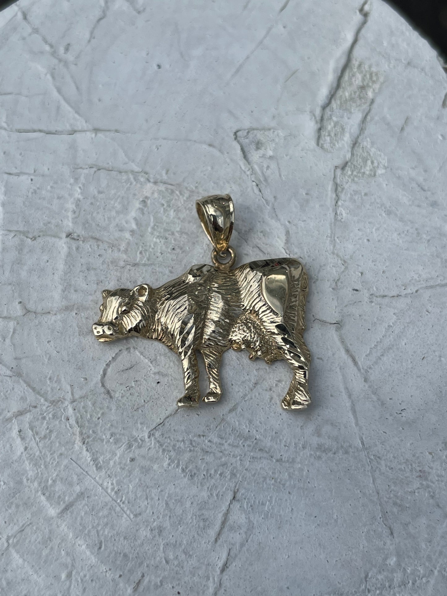 14k Gold Bovine Cow Charm Pendant